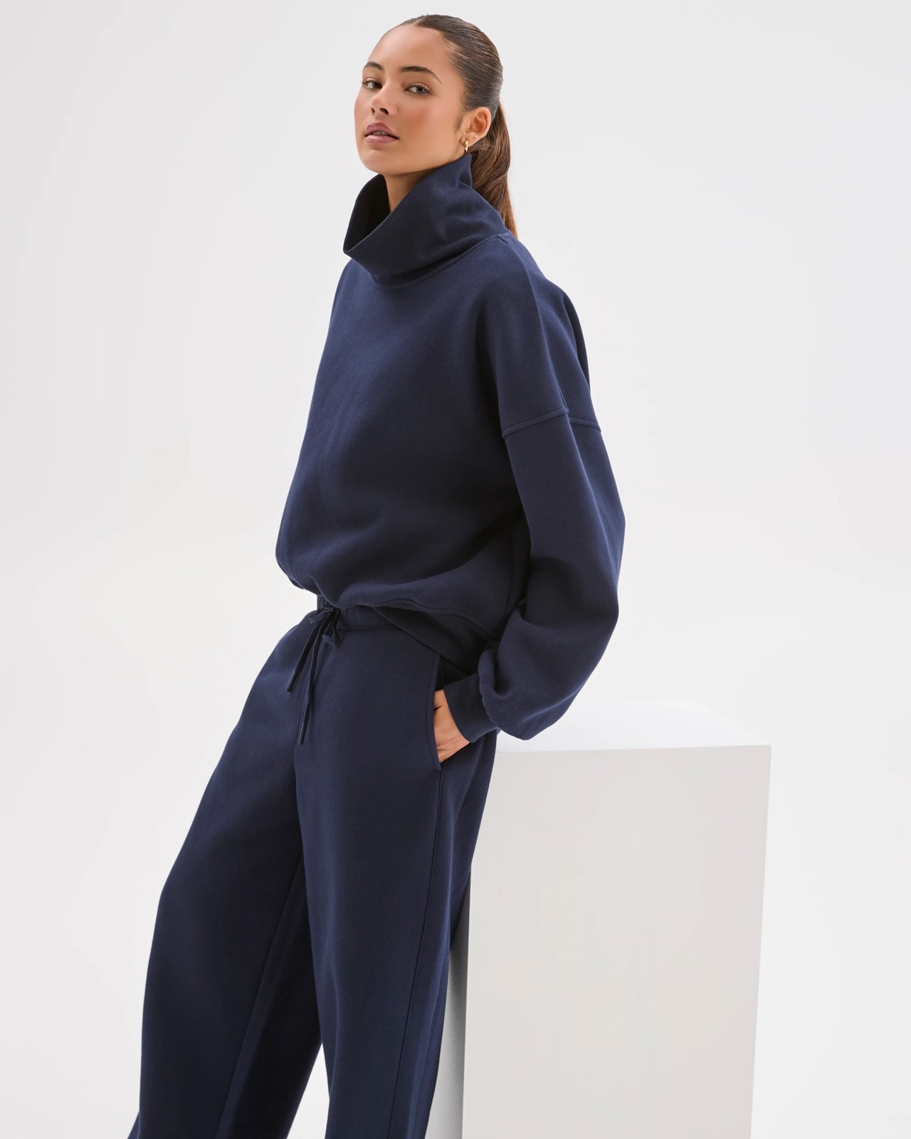 Lily Loves Australian Cotton Blend High Neck Fleece Jumper - Deep Navy 4 of 5