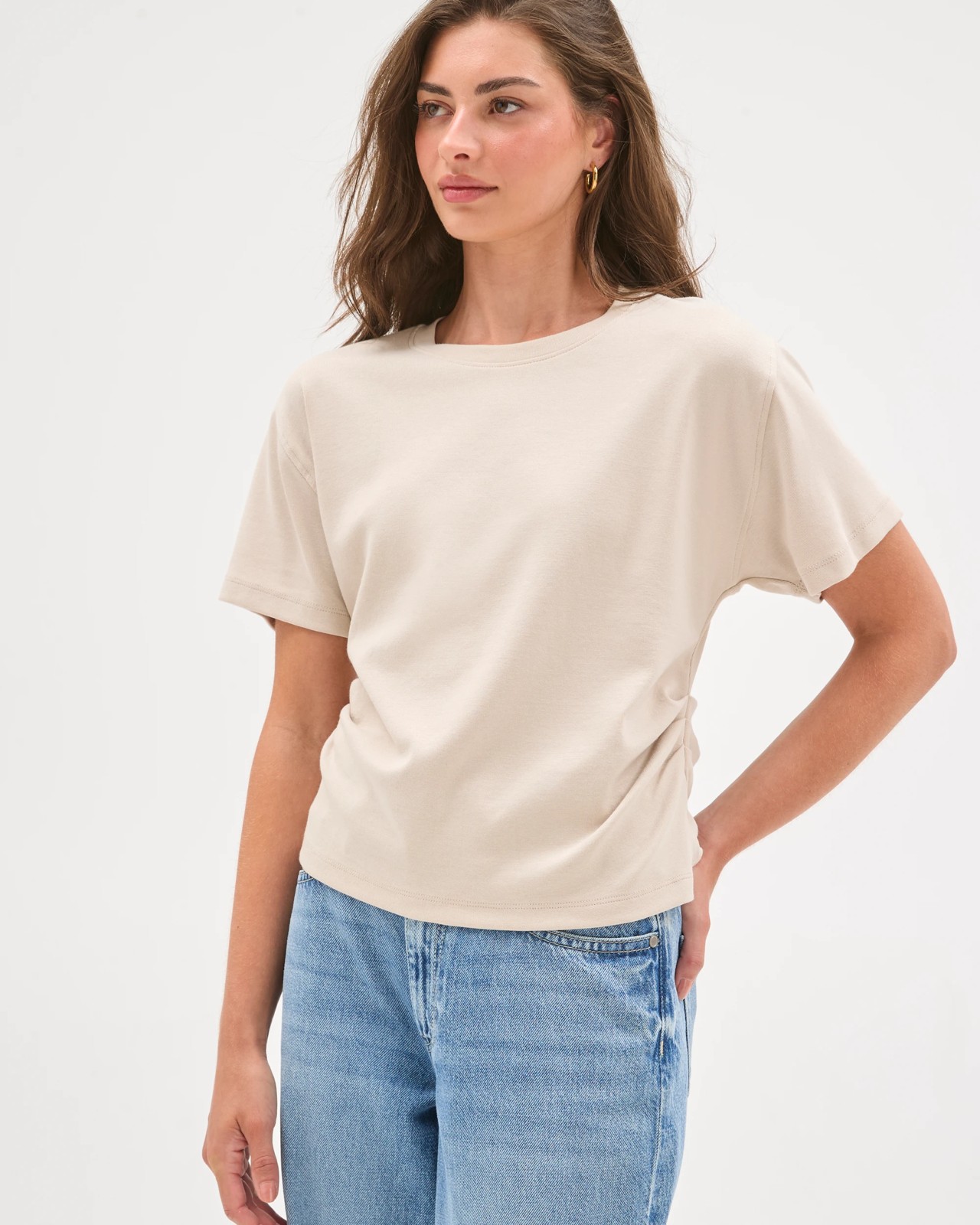 Petites Side Gather T-Shirt - Pumice 5 of 5