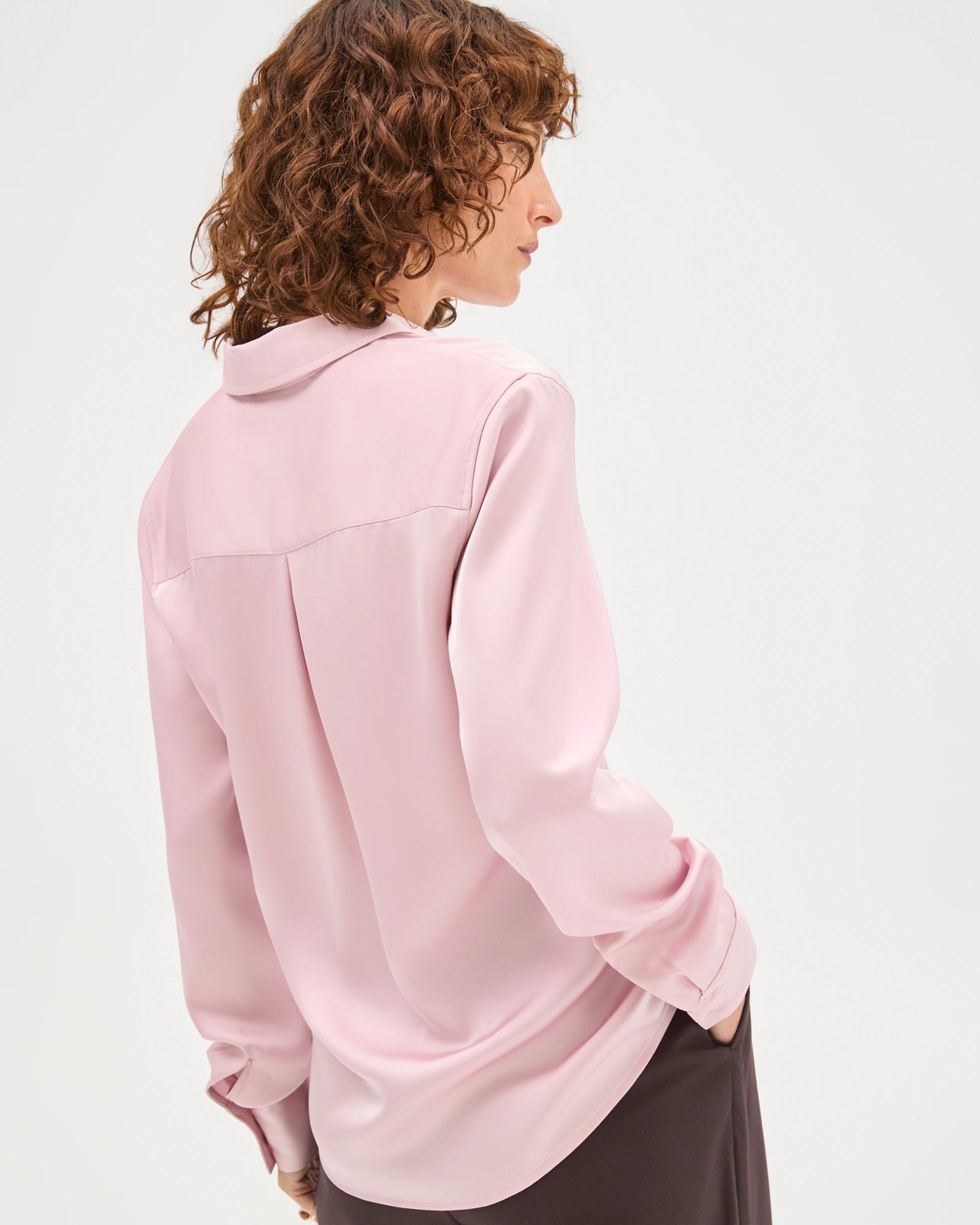 Preview Satin Long Sleeve Button Up Shirt - Mauve 6 of 6