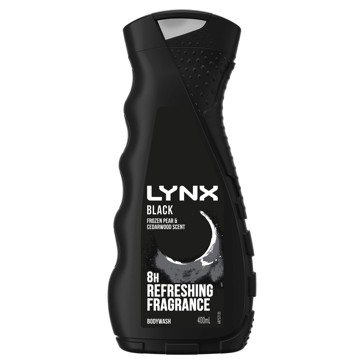 LYNX Black 8-Hour Refreshing Fragrance Bodywash 400ml - Frozen Pear and Cedarwood Scent