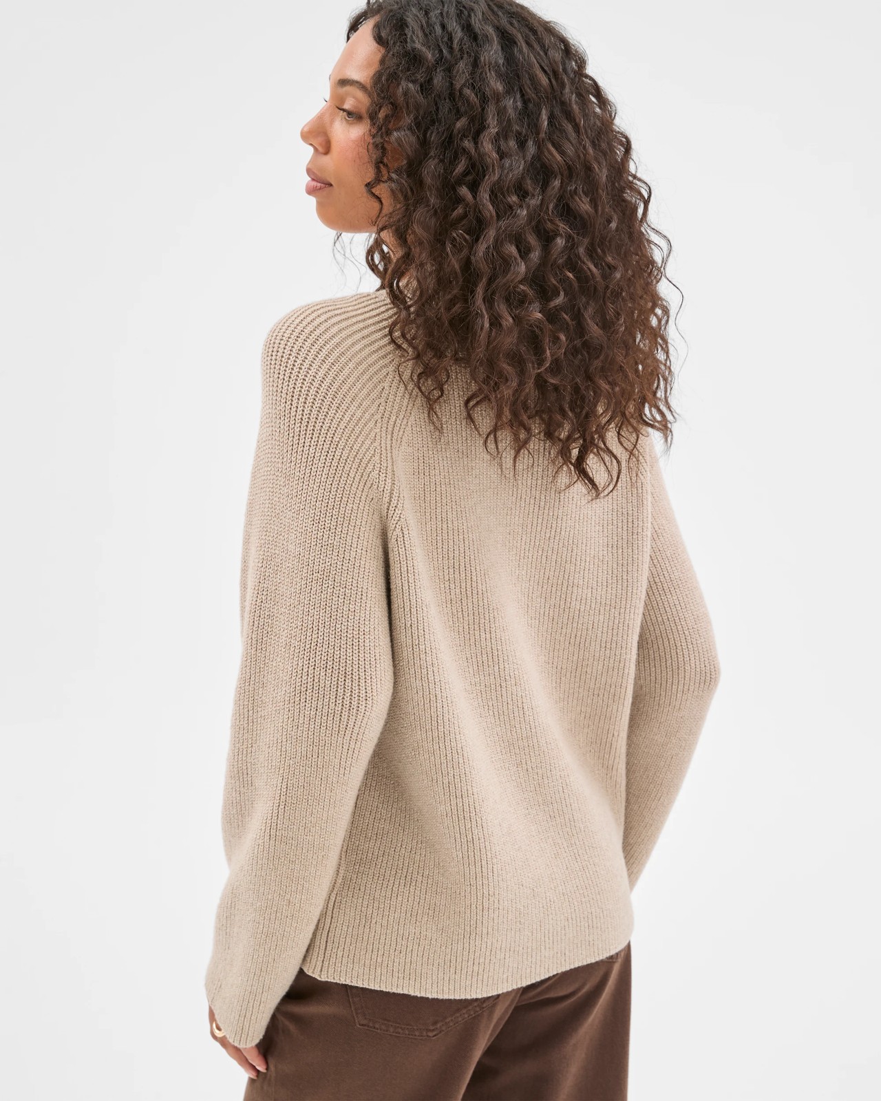 High Wrap Neck Relaxed Jumper - Mid Fawn Marle 2 of 6