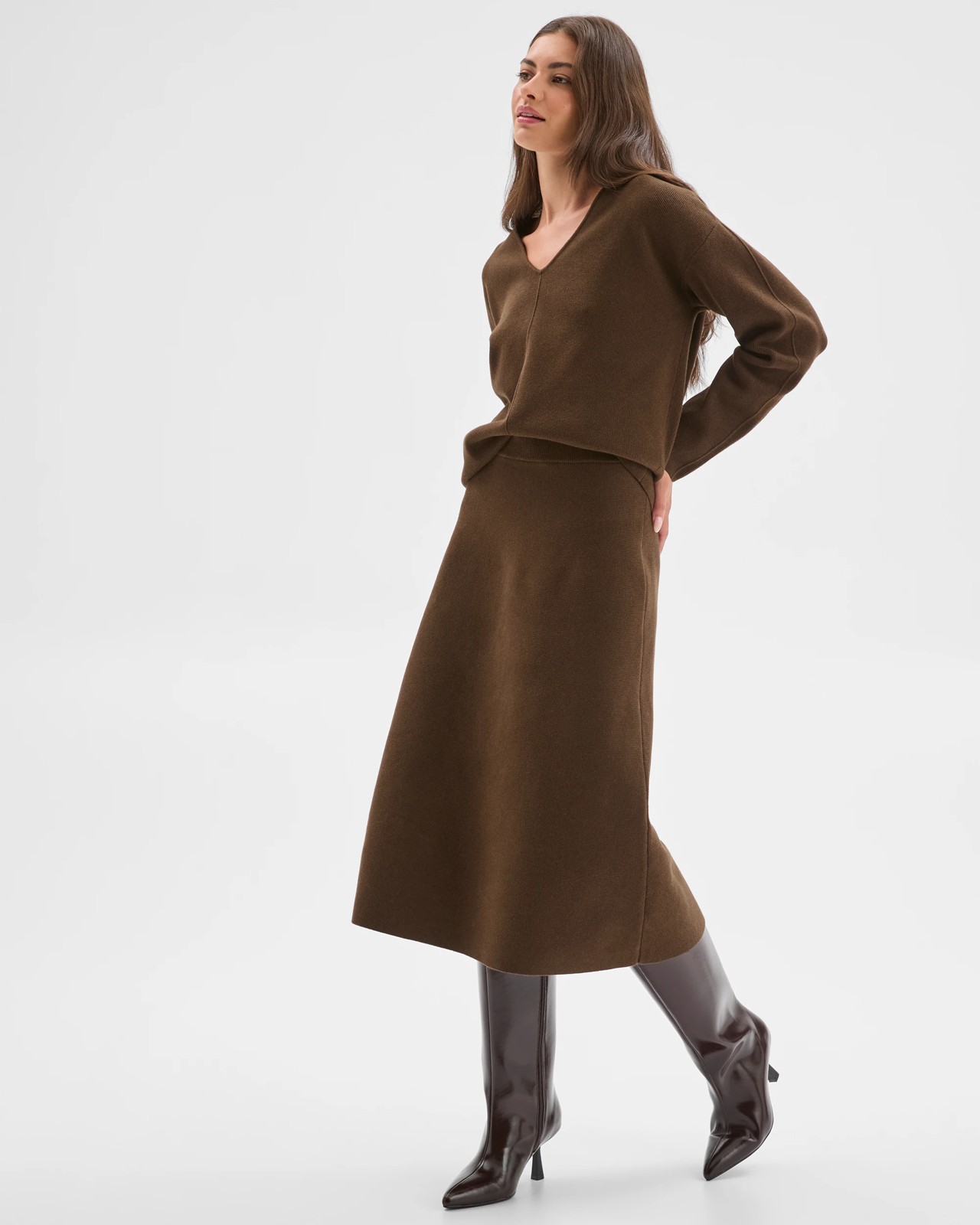 Petites Australian Cotton Blend Polished Knit Midi Skirt 5 of 5