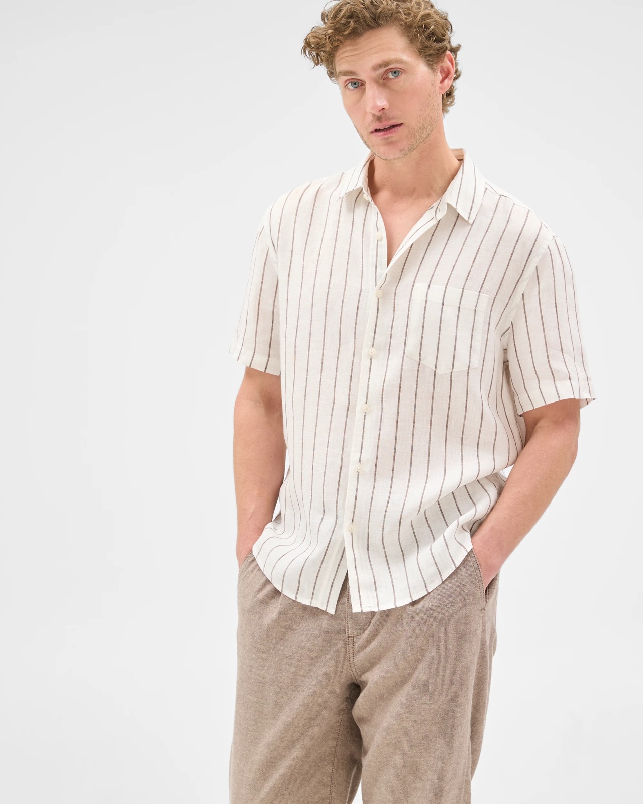 Australian Cotton Blend Pleated Pants  - Mushroom 4 of 6