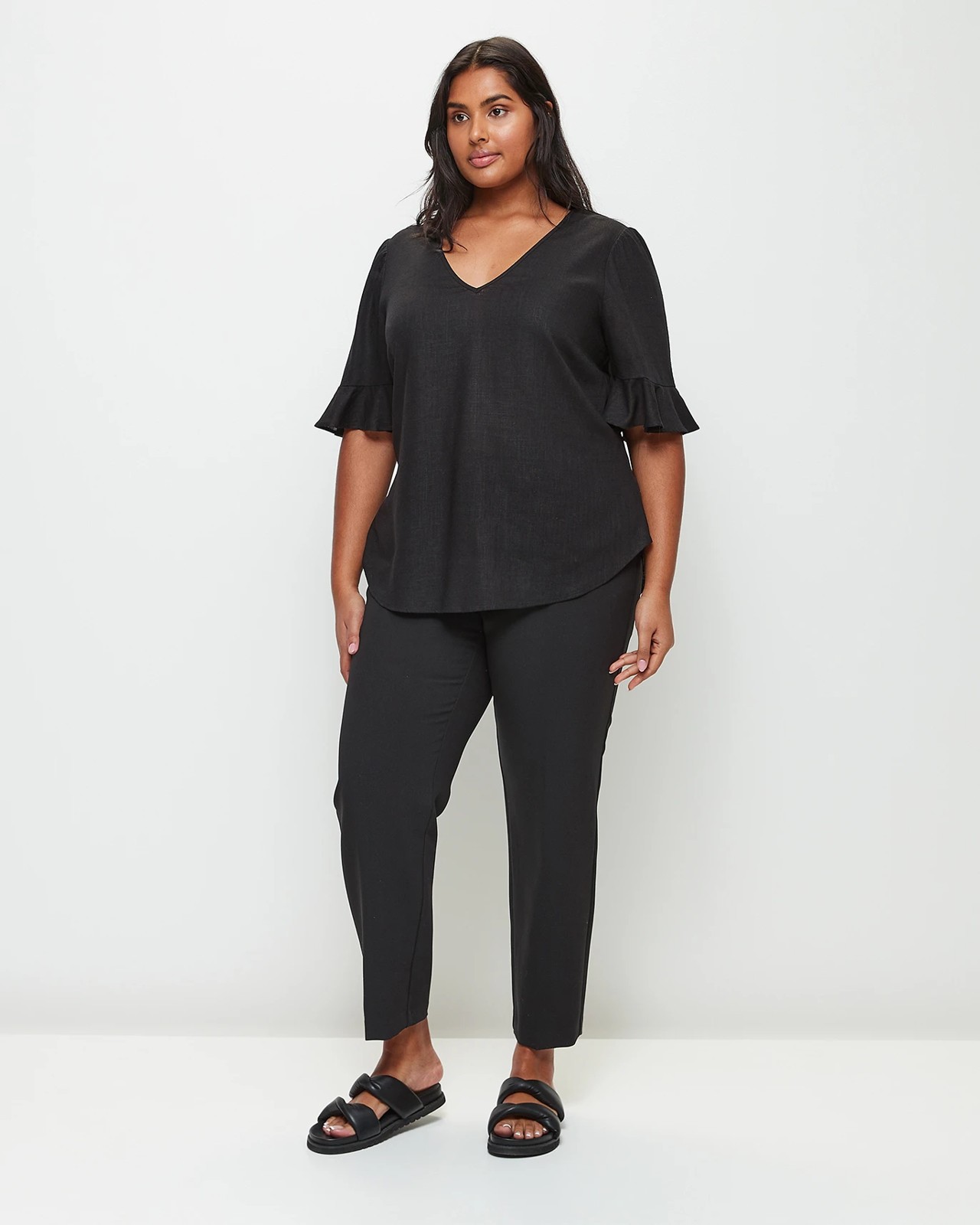 Curve Linen Blend Flutter Sleeve T-Shirt 2 of 6