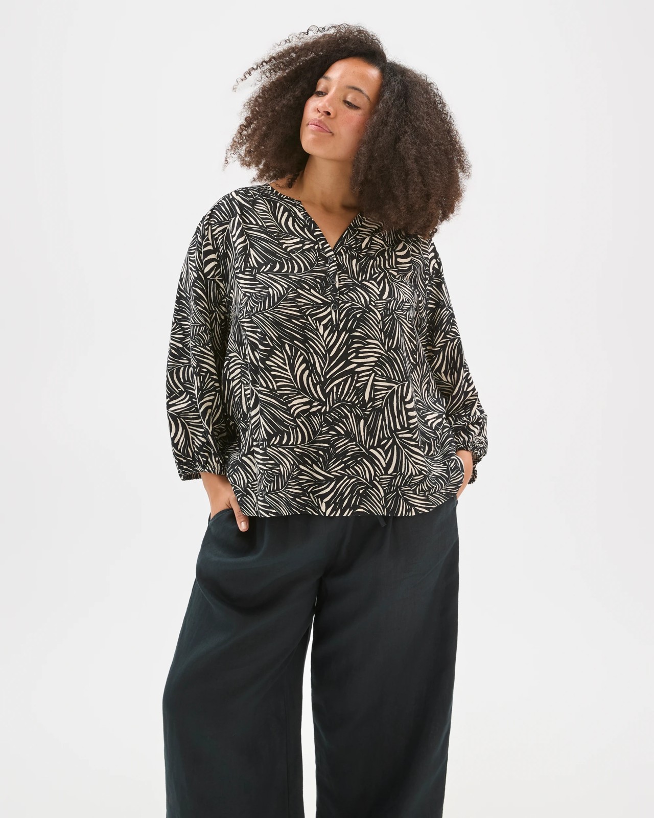 Plus Size 3/4 Sleeve Half Placket Blouse 3 of 5