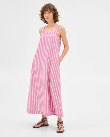 European Linen Sleeveless Stitch Detail Maxi Dress