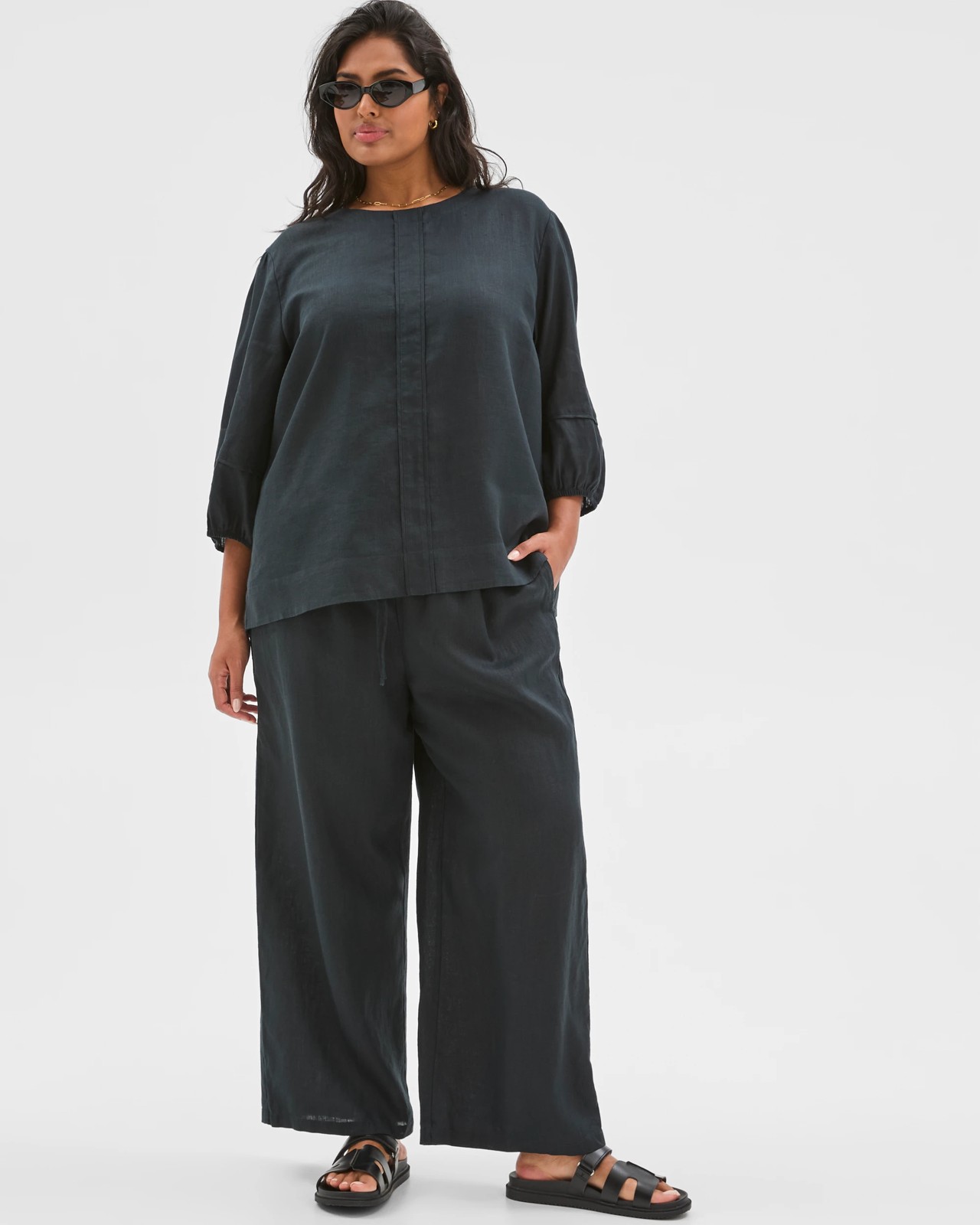 Plus Size European Linen Balloon Sleeve Blouse 2 of 6