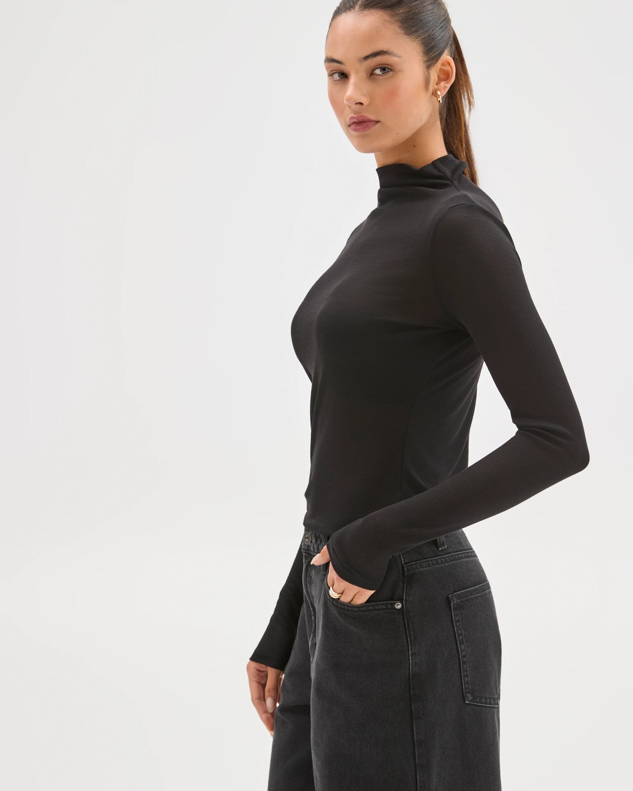 Lily Loves Mock Neck Long Sleeve Top - Black 5 of 5