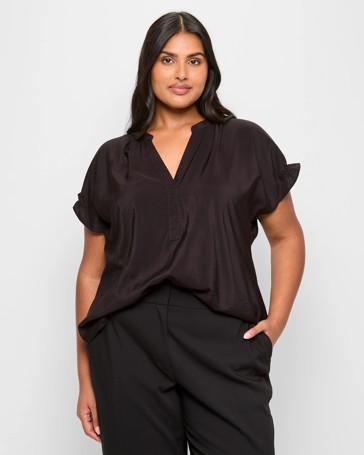 Plus Size V-Neck Frill Sleeve Top