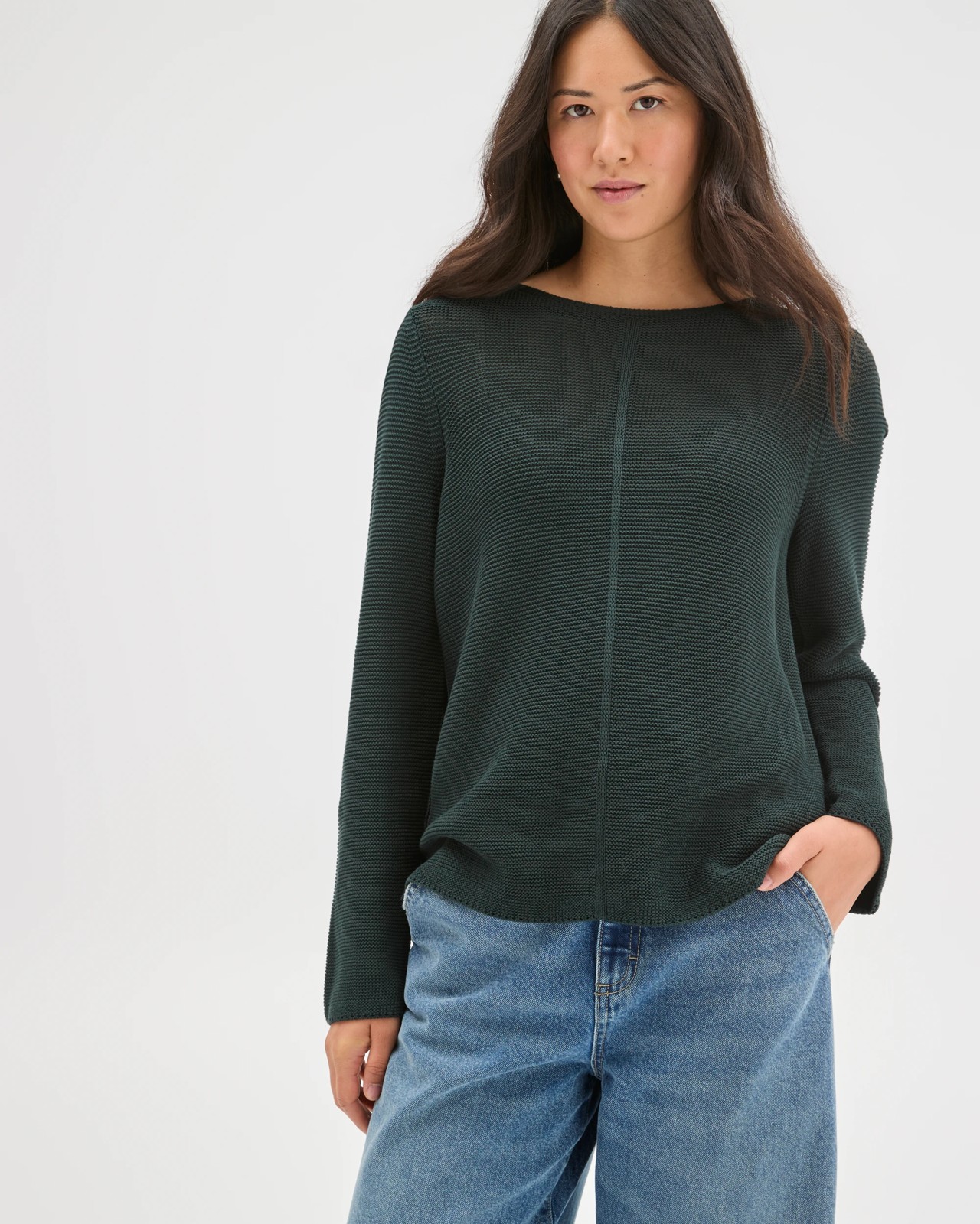Australian Cotton Blend Ottoman Twist Sweater - Midnight Jade 3 of 6