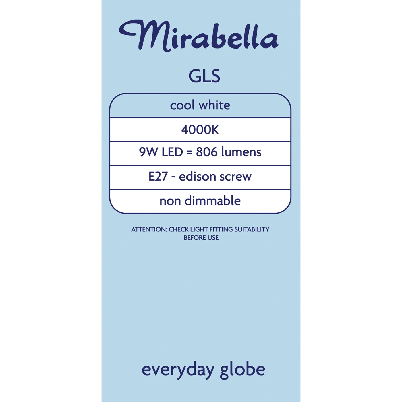 Mirabella E27 9W LED Cool White GLS Everyday Globe 3 of 6