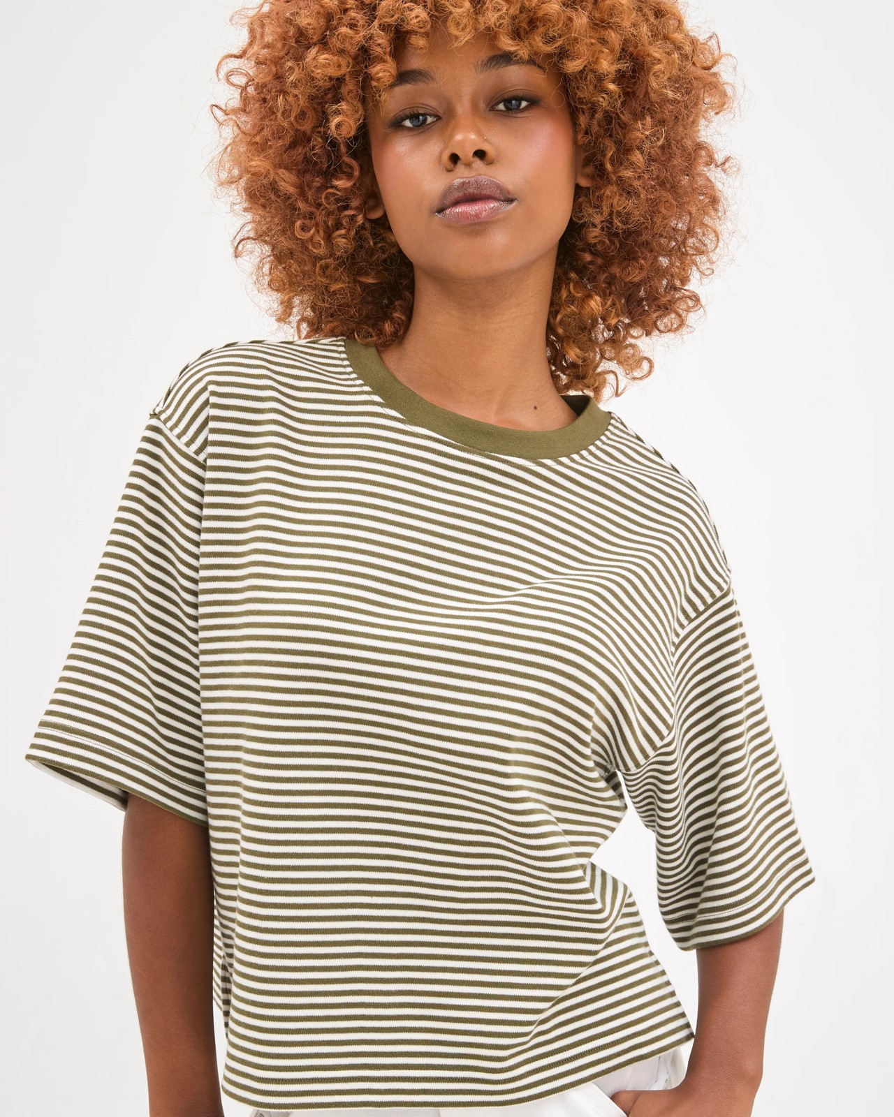 Petites Australian Cotton Heavyweight Boxy T-Shirt - Dusty Moss White 3 of 6