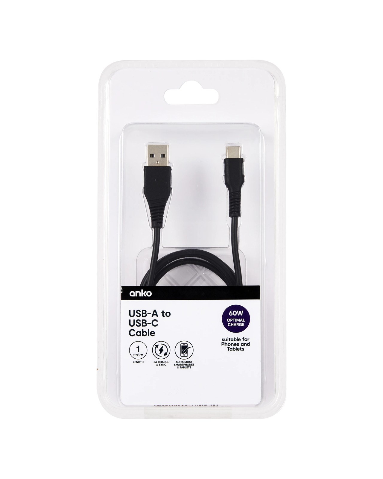 USB-A to USB-C 1m Cable - Anko 4 of 5
