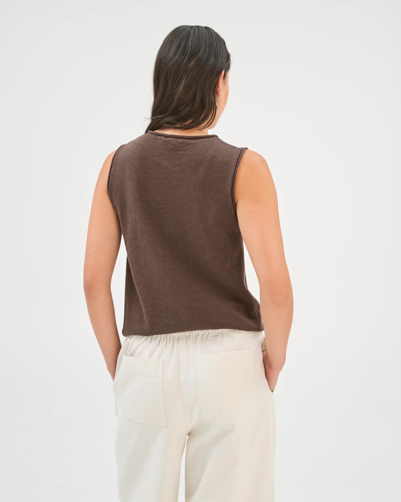 Australian Cotton Blend Rolled Edge Knitted Tank Top - Coffee 6 of 6