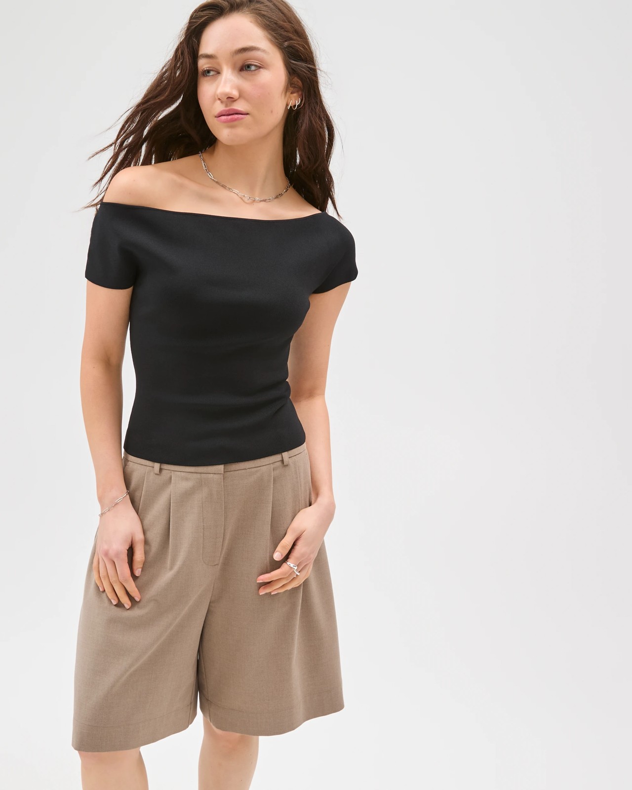 Lily Loves Off Shoulder Sculpt Top - Black 3 of 5