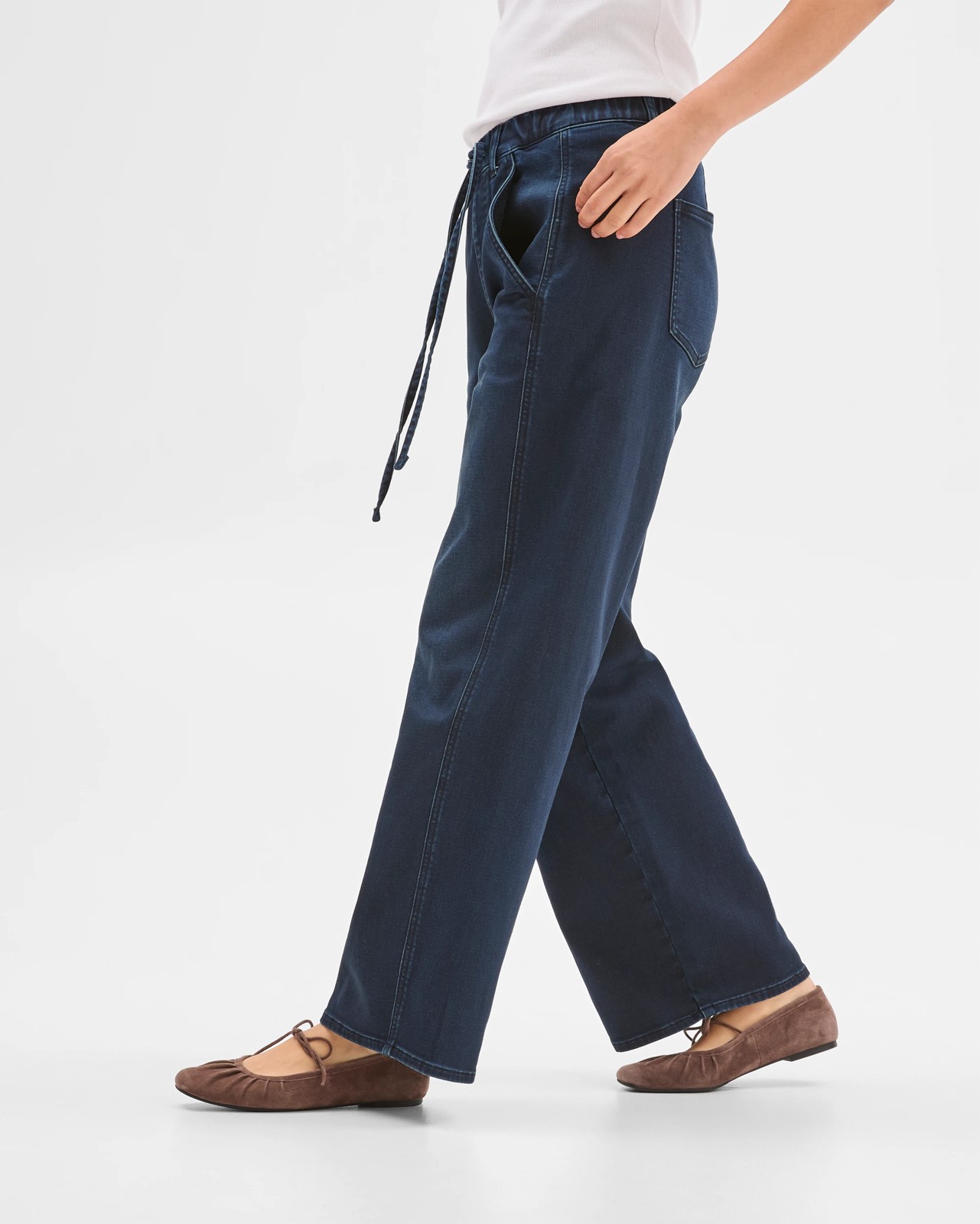 Pull On Wide Leg Knit Denim Jeans 2 of 5