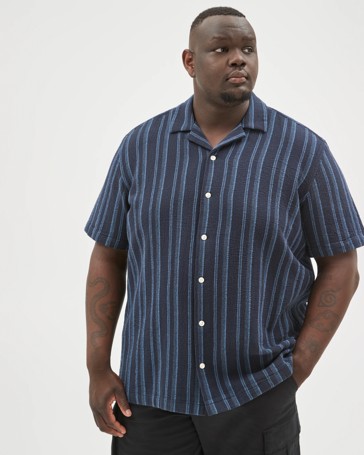 Plus Size Australian Cotton Short Sleeve Textured Stripe Shirt