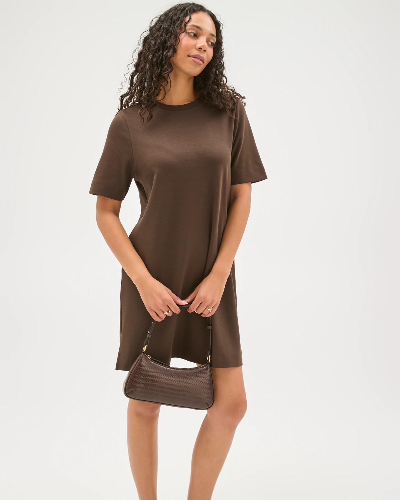 Australian Cotton Mini T-Shirt Dress - Coffee Bean 2 of 3