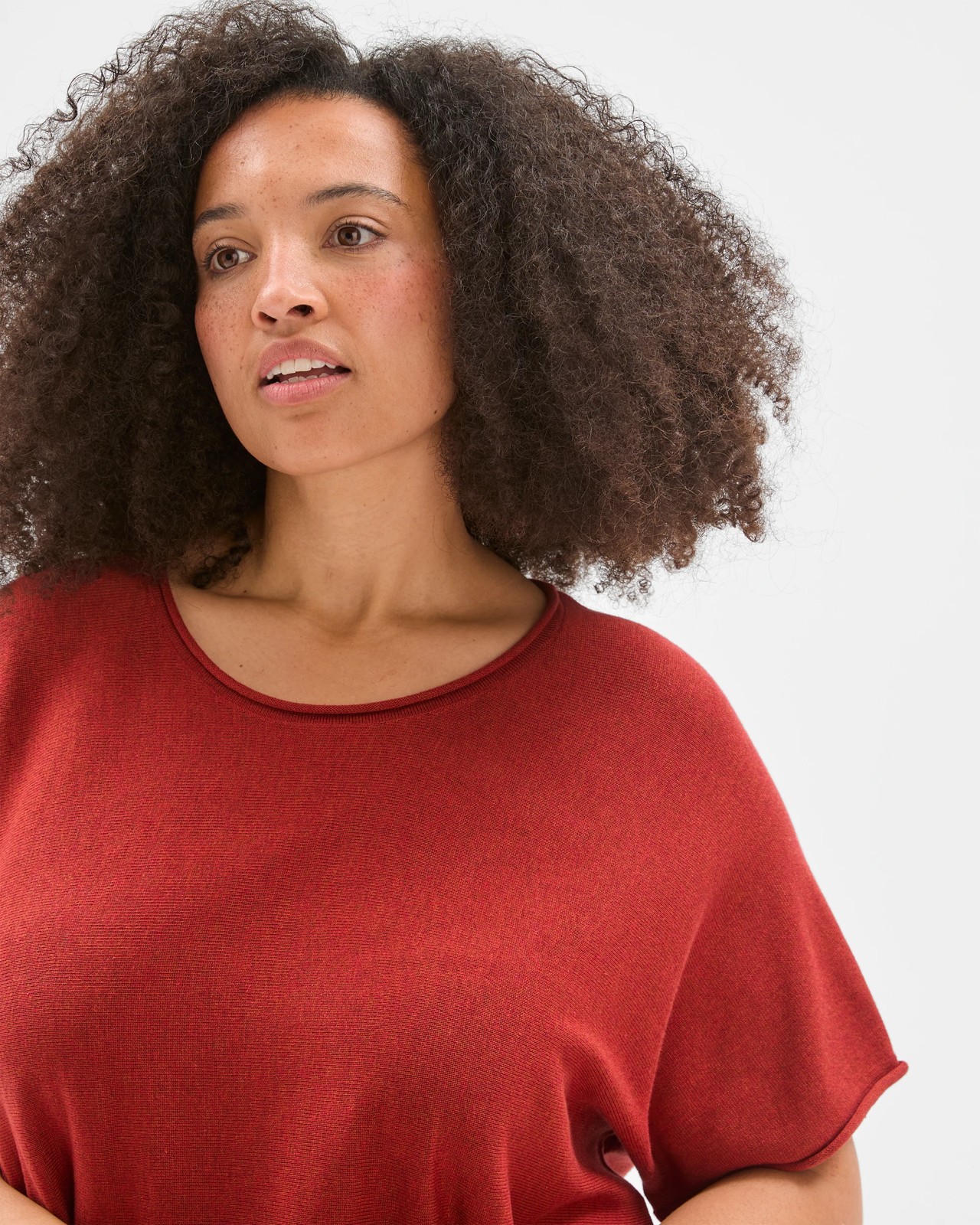 Plus Size Australian Cotton Blend Roll Edge Knit Top - Terracotta 5 of 5