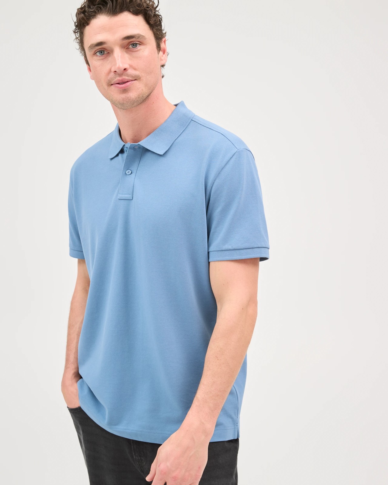 Australian Cotton Short Sleeve Polo Top - Denim Blue 3 of 6
