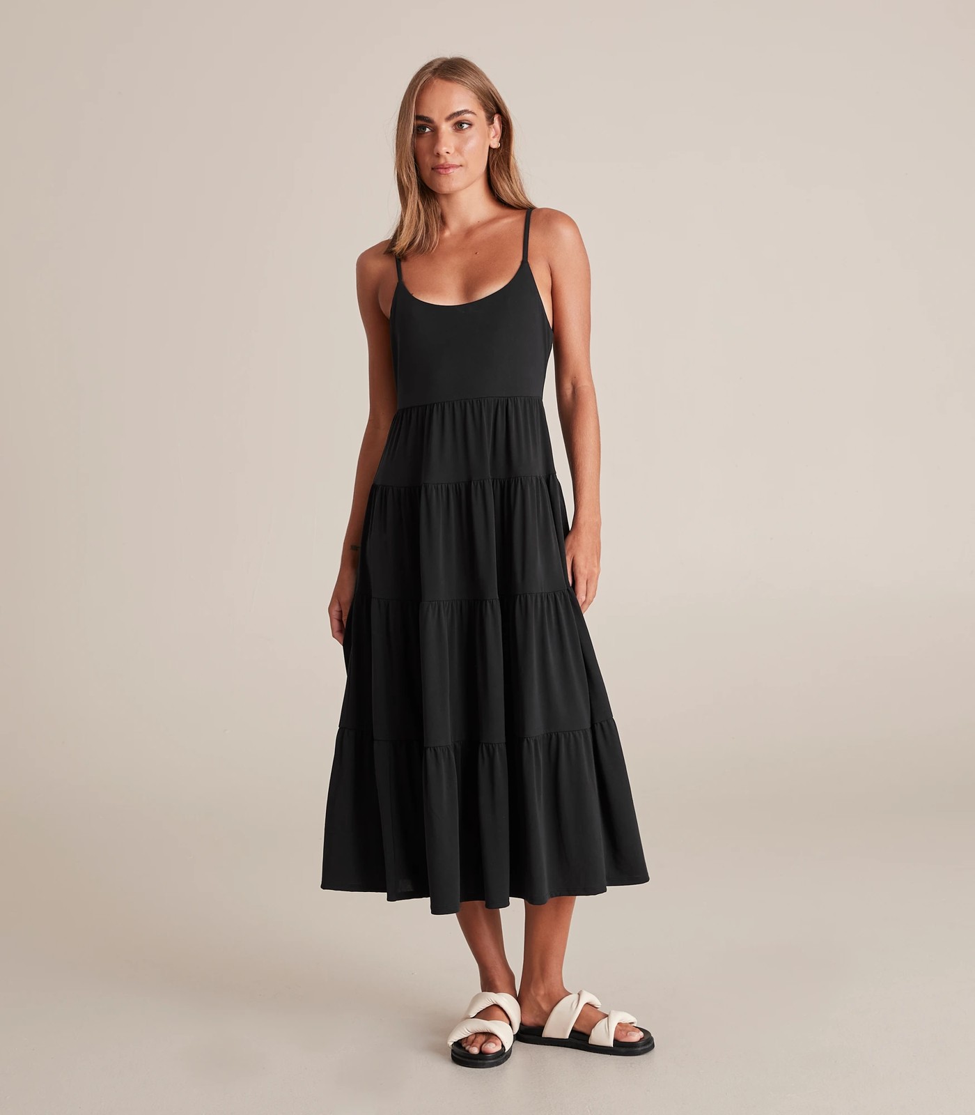 Maxi Tiered Slip Dress - Black