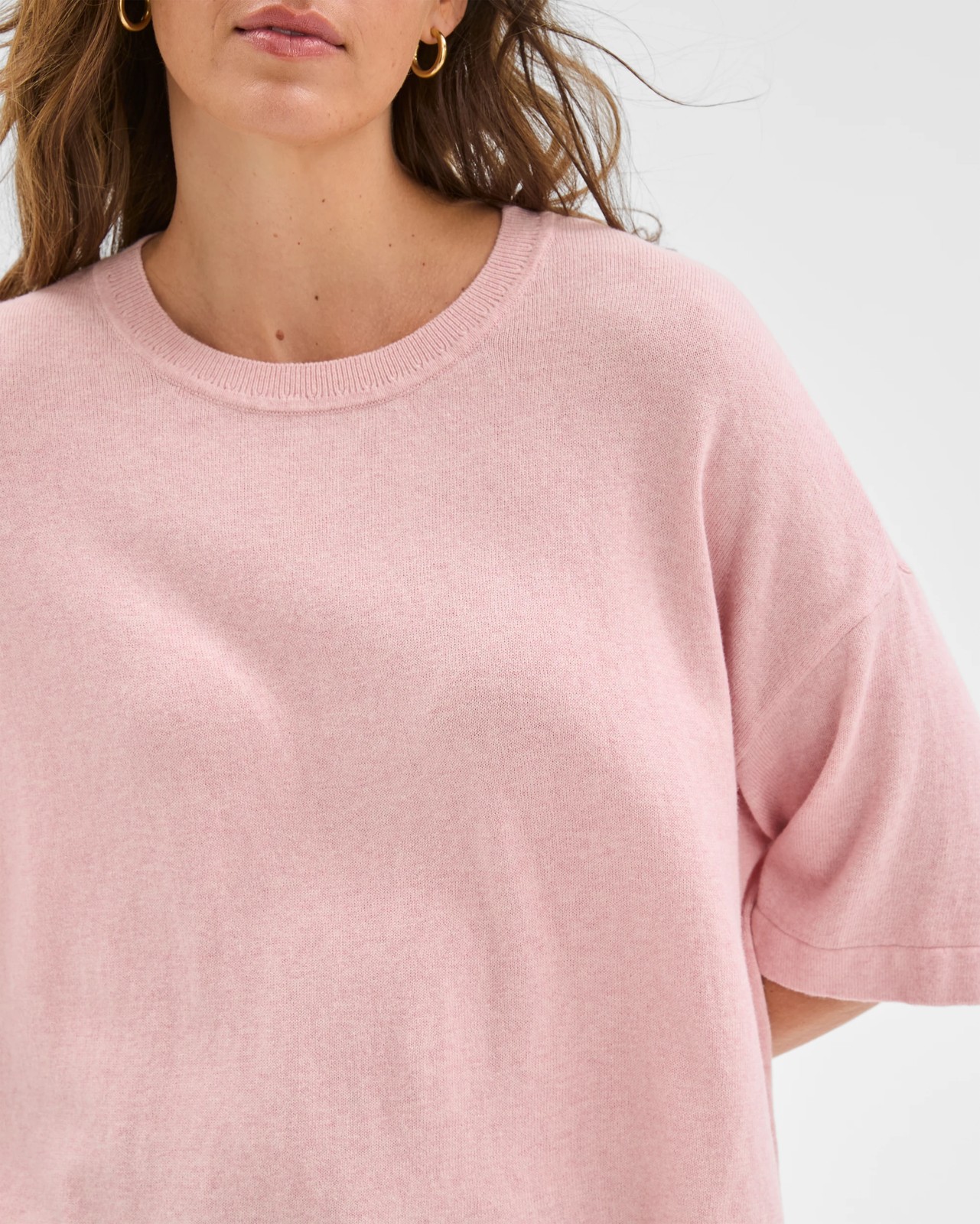 Australian Cotton Blend Oversized Crew Neck T-Shirt - Soft Blush 4 of 5