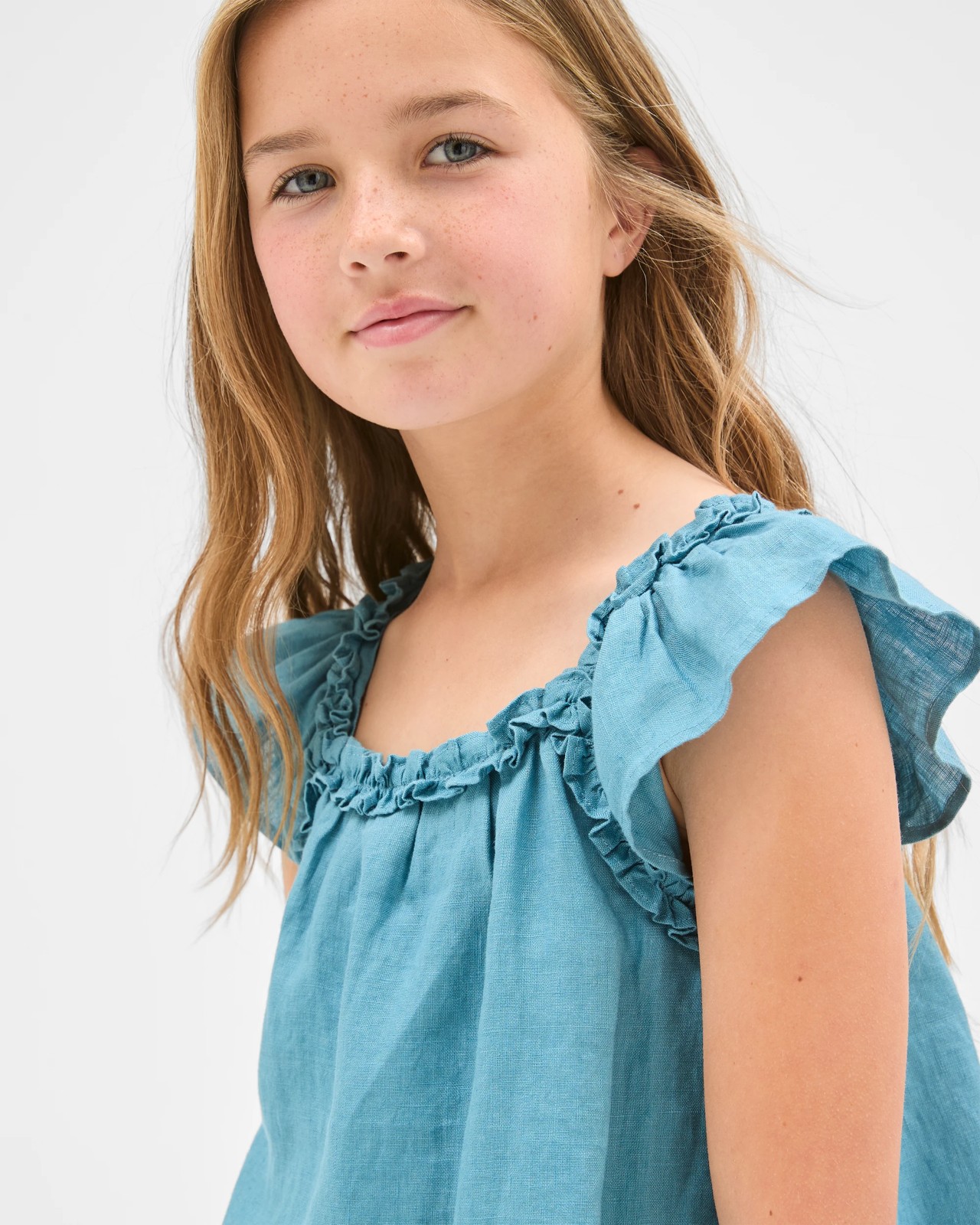 European Linen Flutter Sleeve Tank Top - Blue 4 of 5