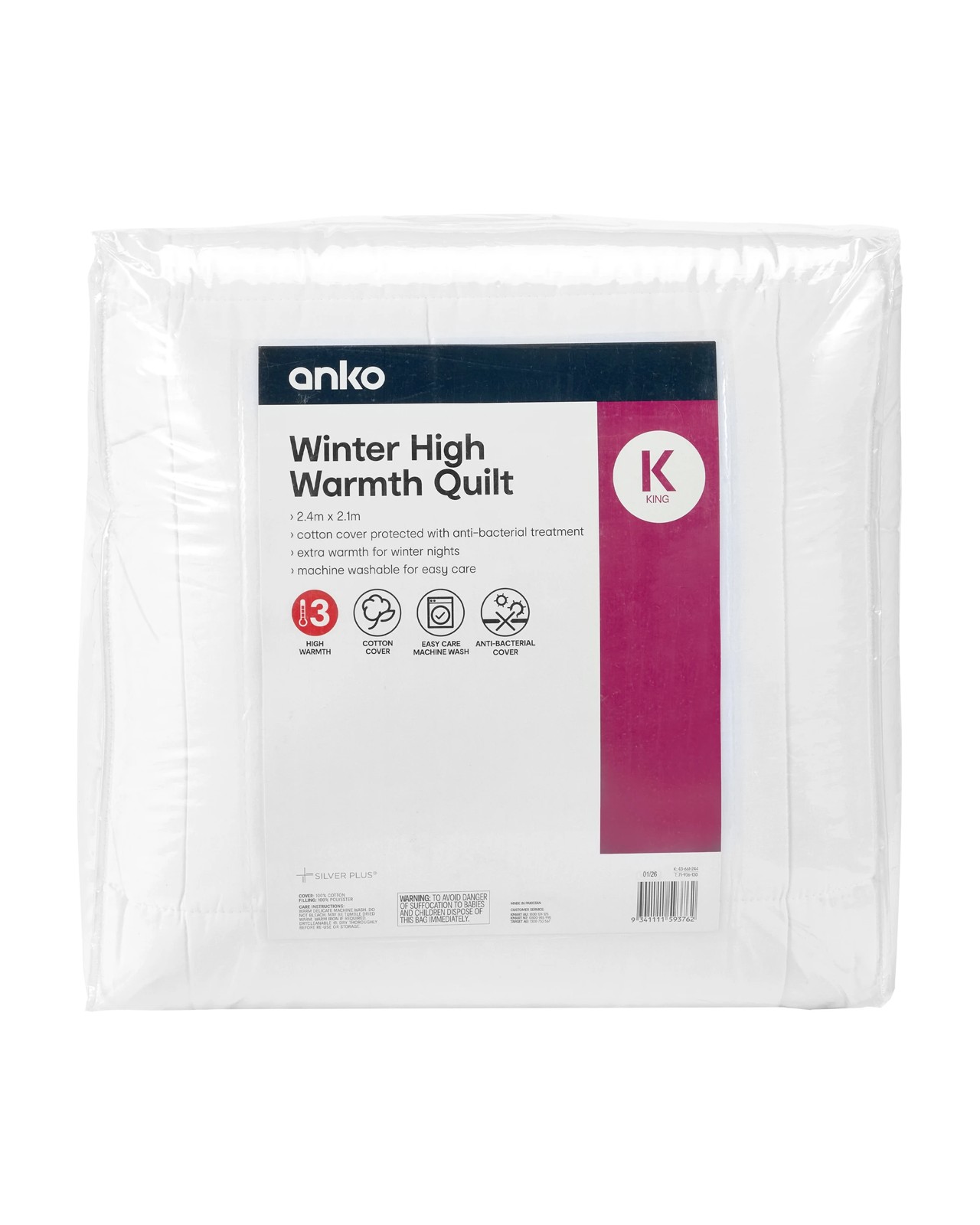 Anko Winter High Warmth Quilt King Bed - White 4 of 4