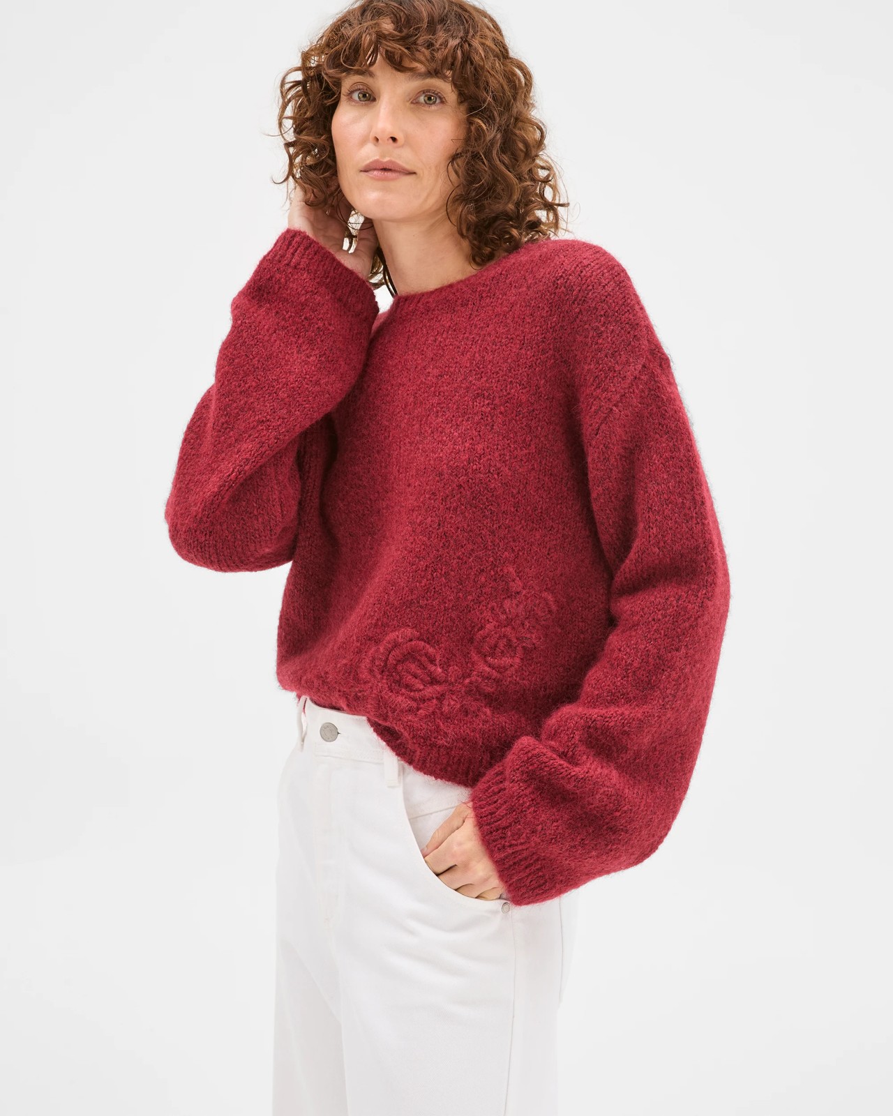 Long Sleeve Boxy Fit Crop Length Embroidered Sweater 5 of 6