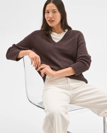 Australian Cotton Blend Boucle V-Neck Sweater