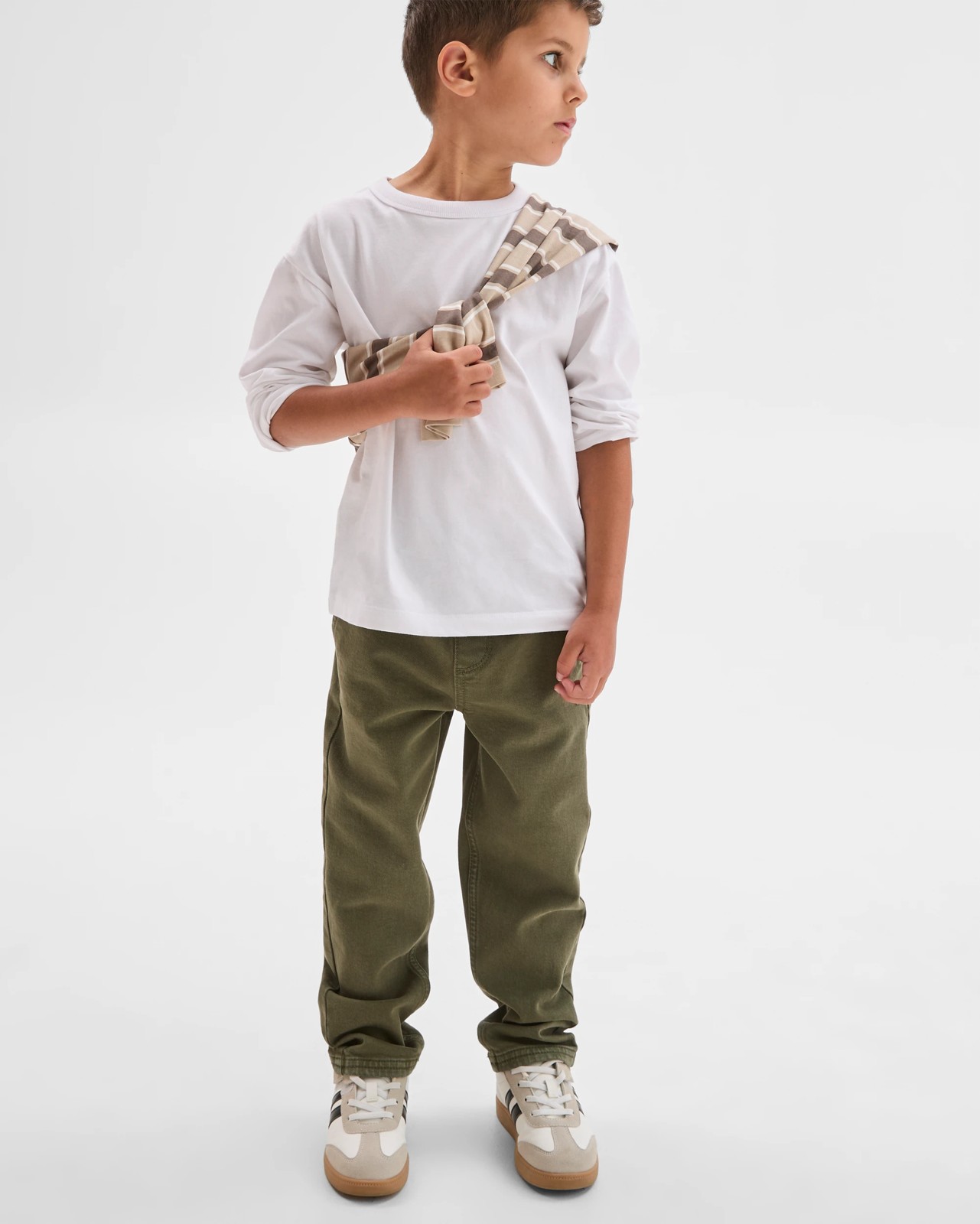 Elastic Waistband Loose Fit Denim Jeans - Khaki 3 of 6