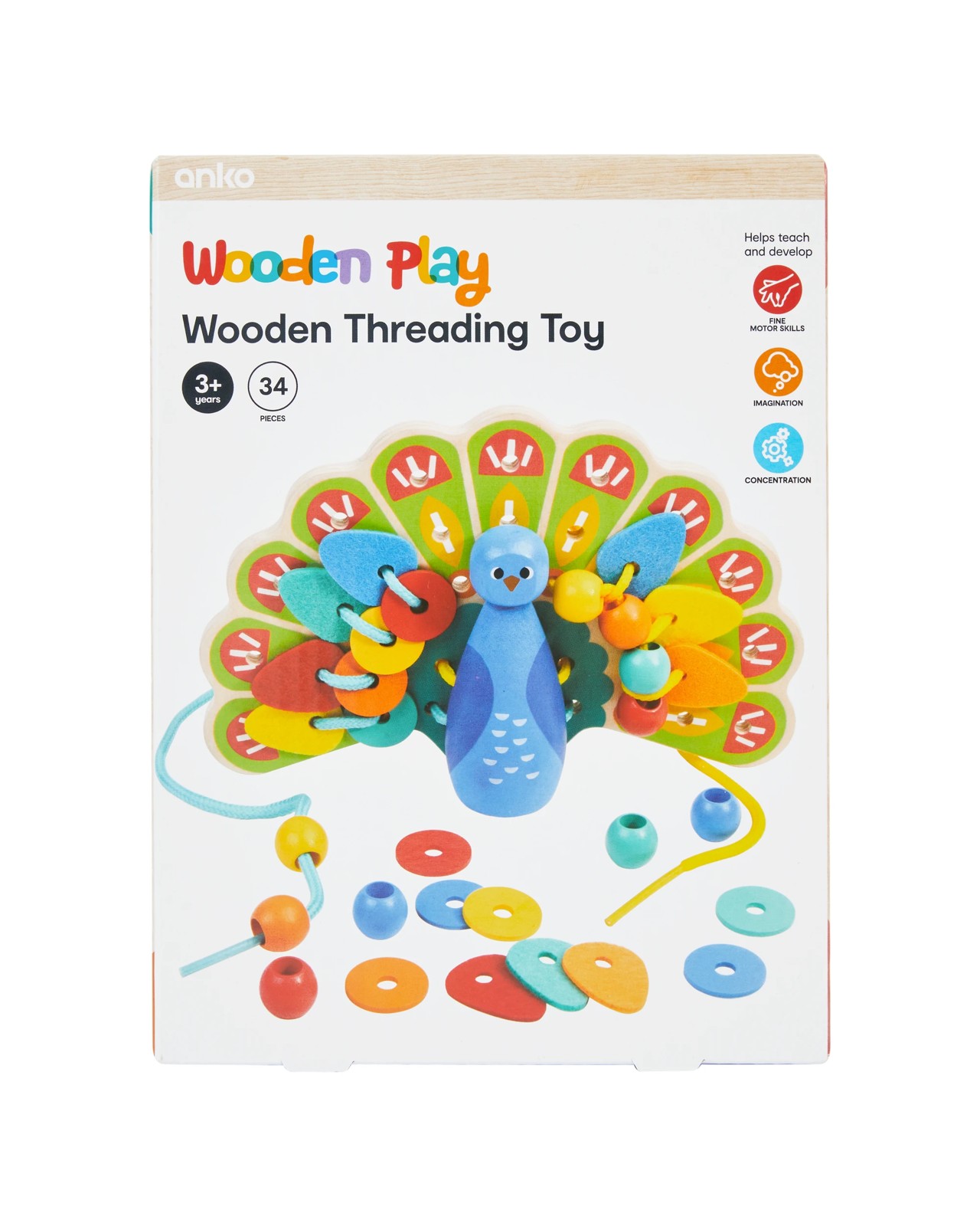 Anko 34 Pieces Wooden Threading Toy 4 of 5