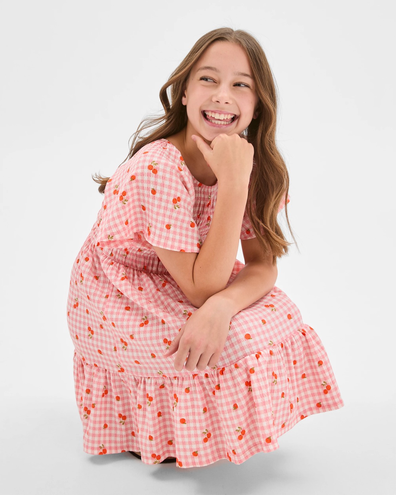 Flutter Sleeve Textured Knit Dress - Gingham Pink 3 of 5