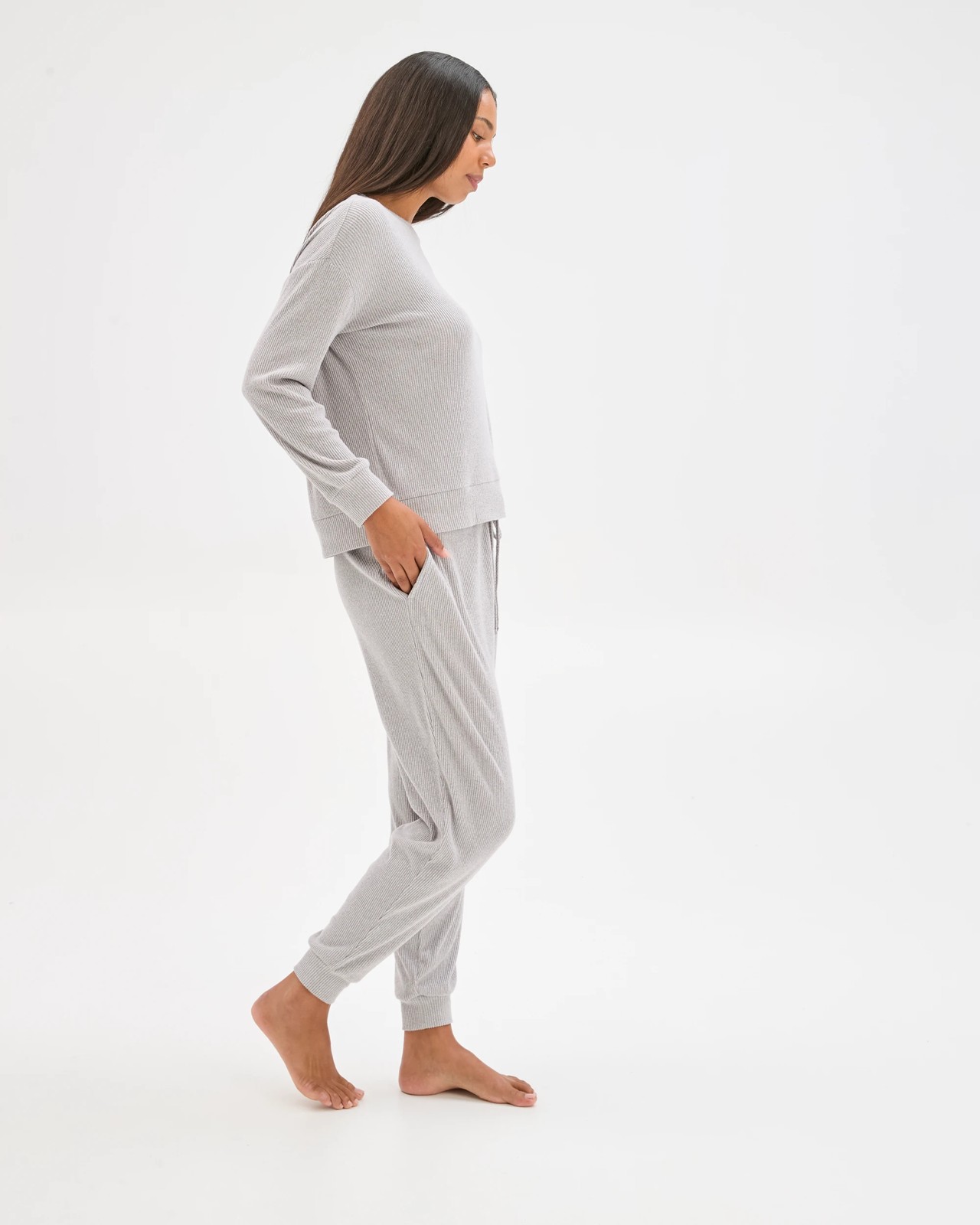 Cosy Rib Crew Neck Sleep Top - Grey 3 of 6