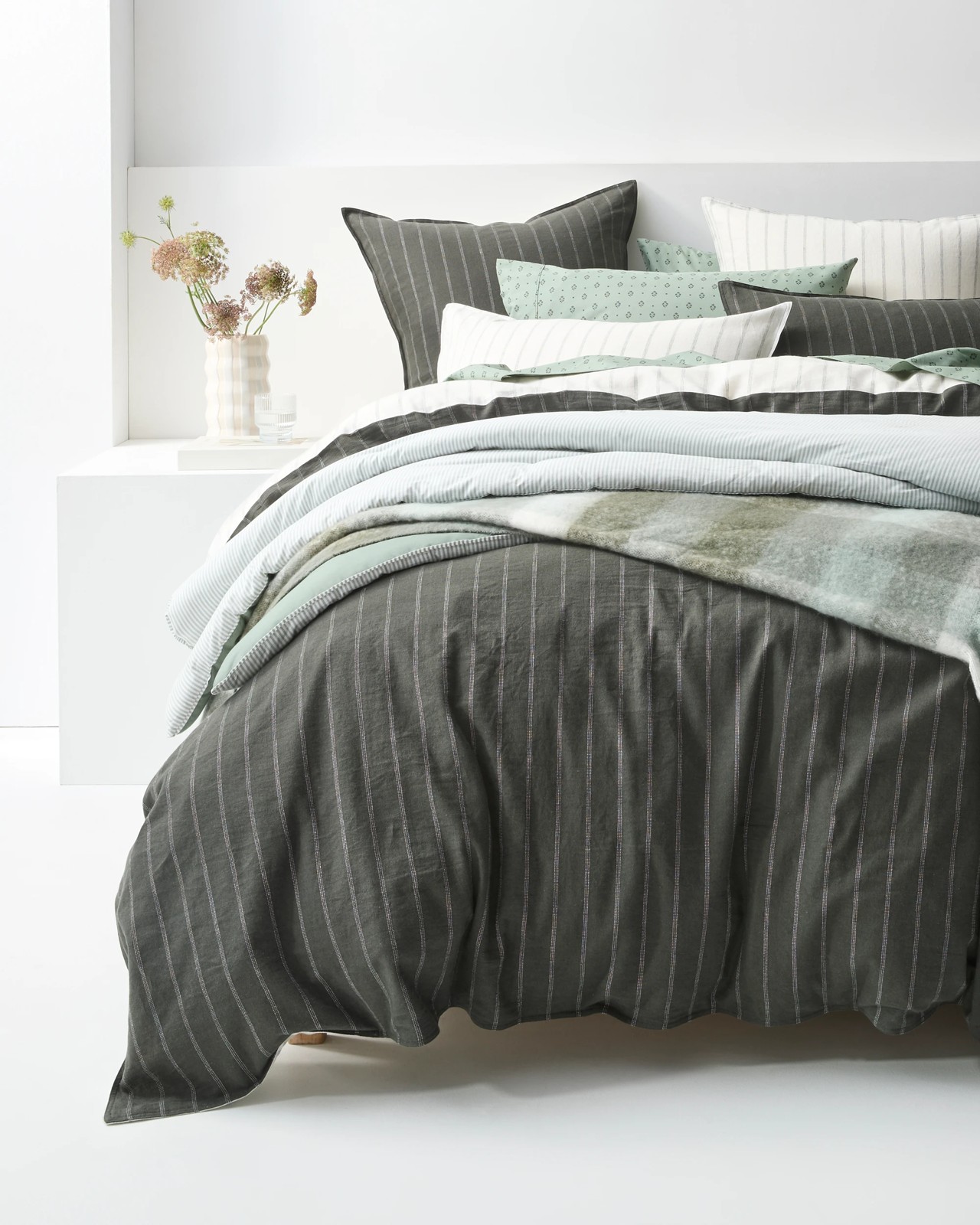 Adelle Stripe Linen/Cotton Quilt Cover Set - Moss 4 of 6