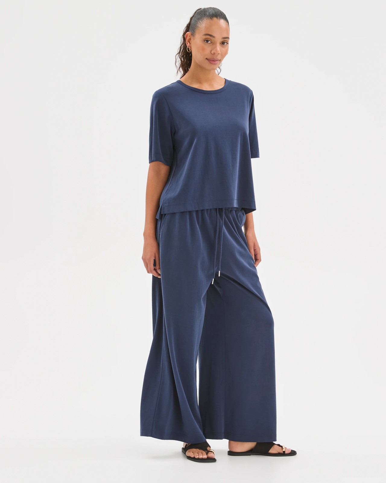 Relaxed Wide Leg Drape Pants - Ink Navy 2 of 5
