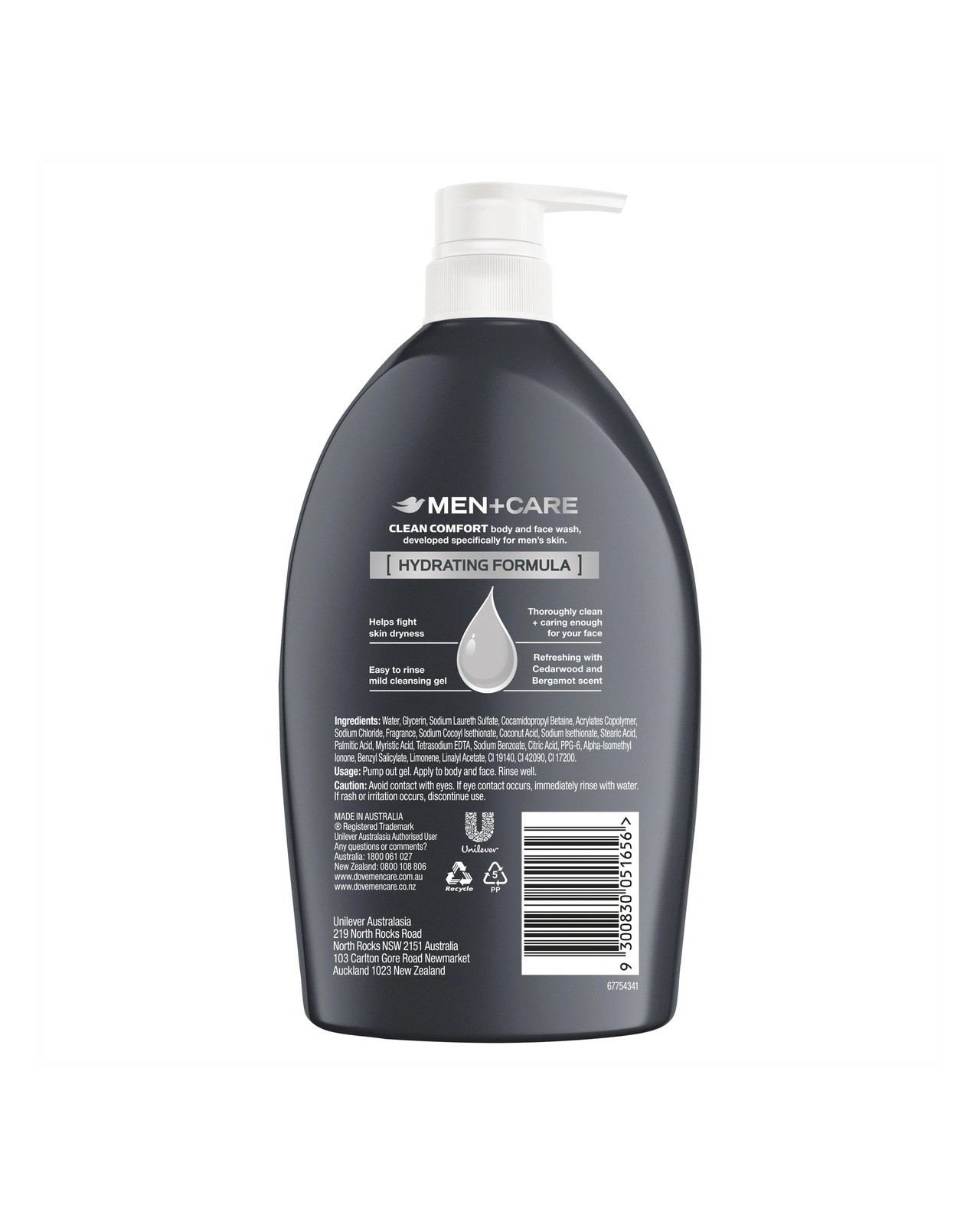 Dove Men+Care Clean Comfort Body and Face Wash 1L - Cedarwood and Bergamot Scented 2 of 6
