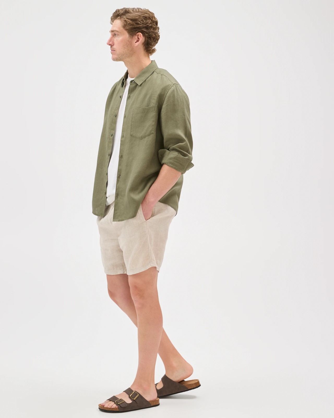 European Linen Long Sleeve Shirt - Olive Green 2 of 6