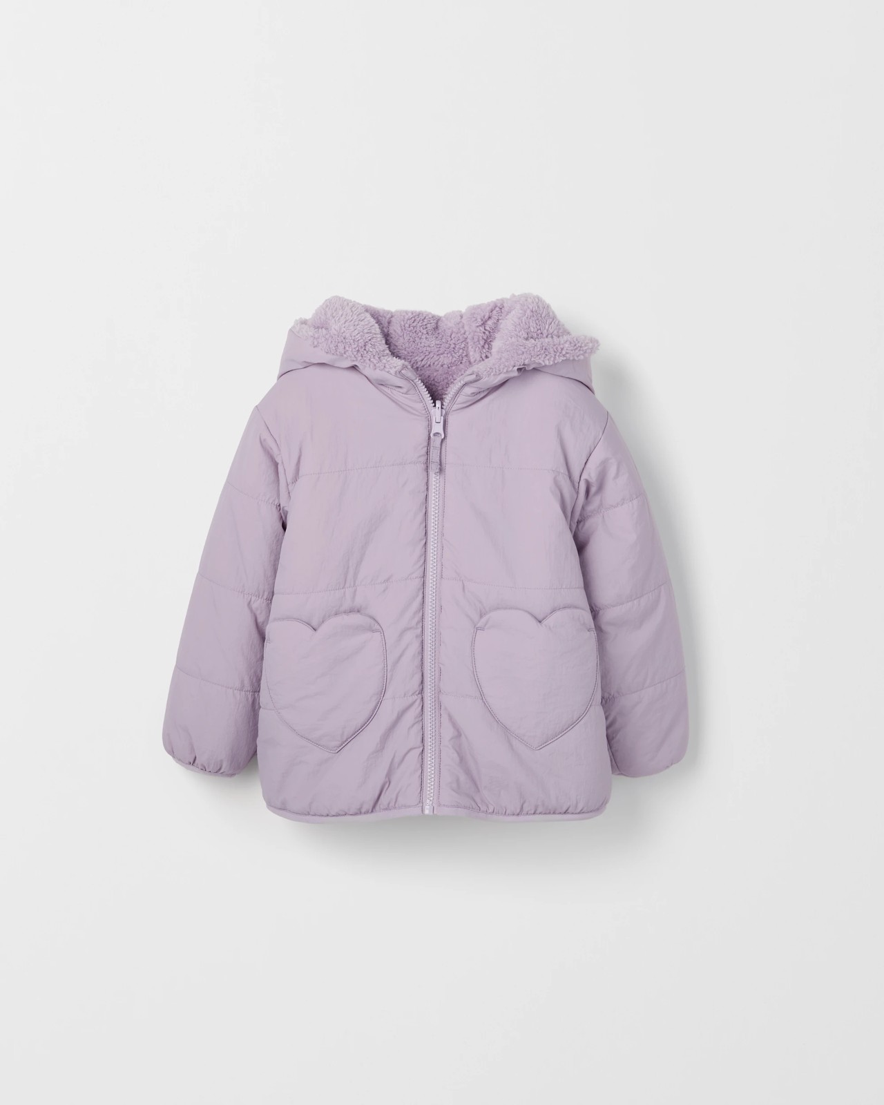 Reversible Hooded Heart Pocket Puffer Jacket - Purple 5 of 5
