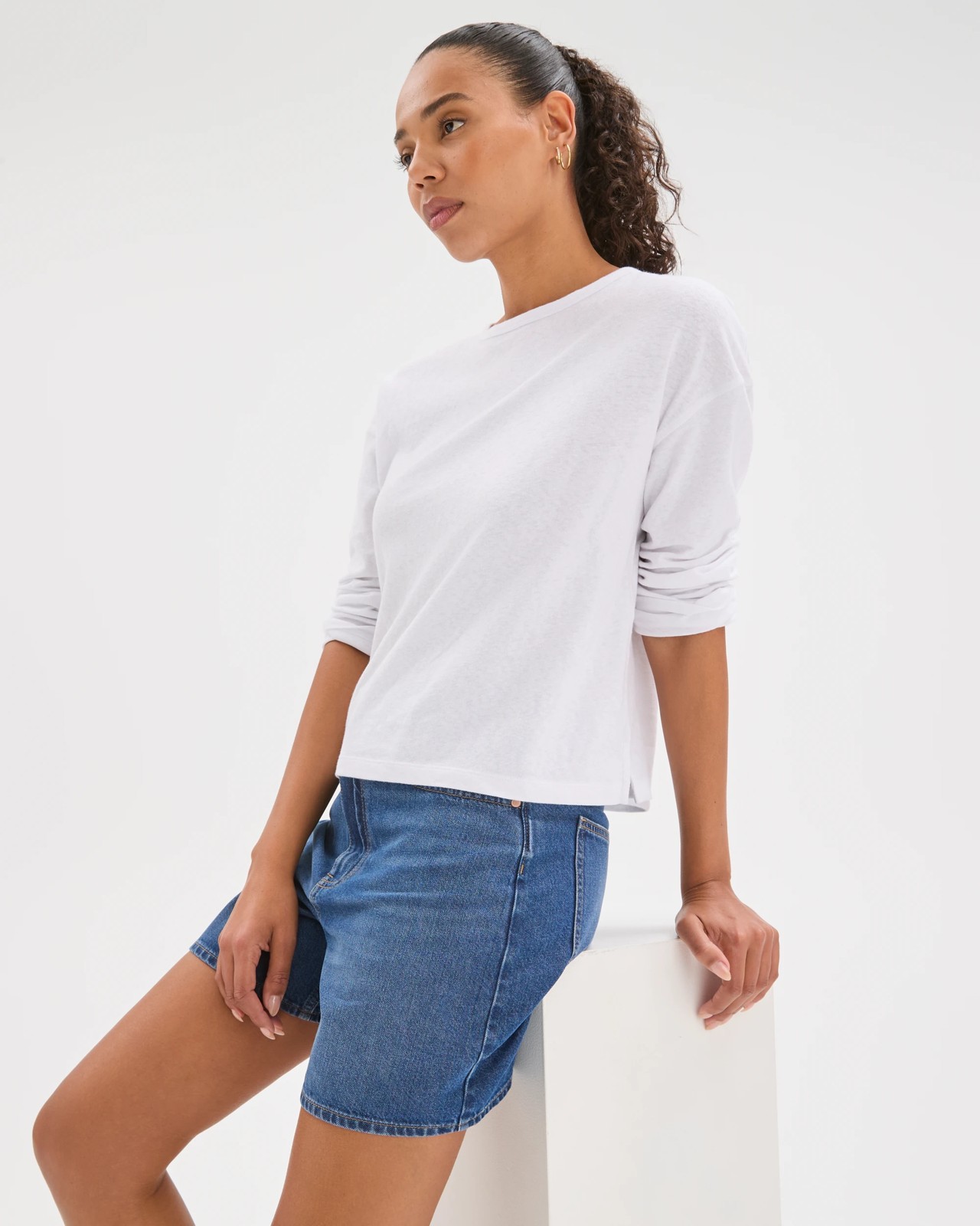 High Rise A-Line Denim Shorts 5 of 5