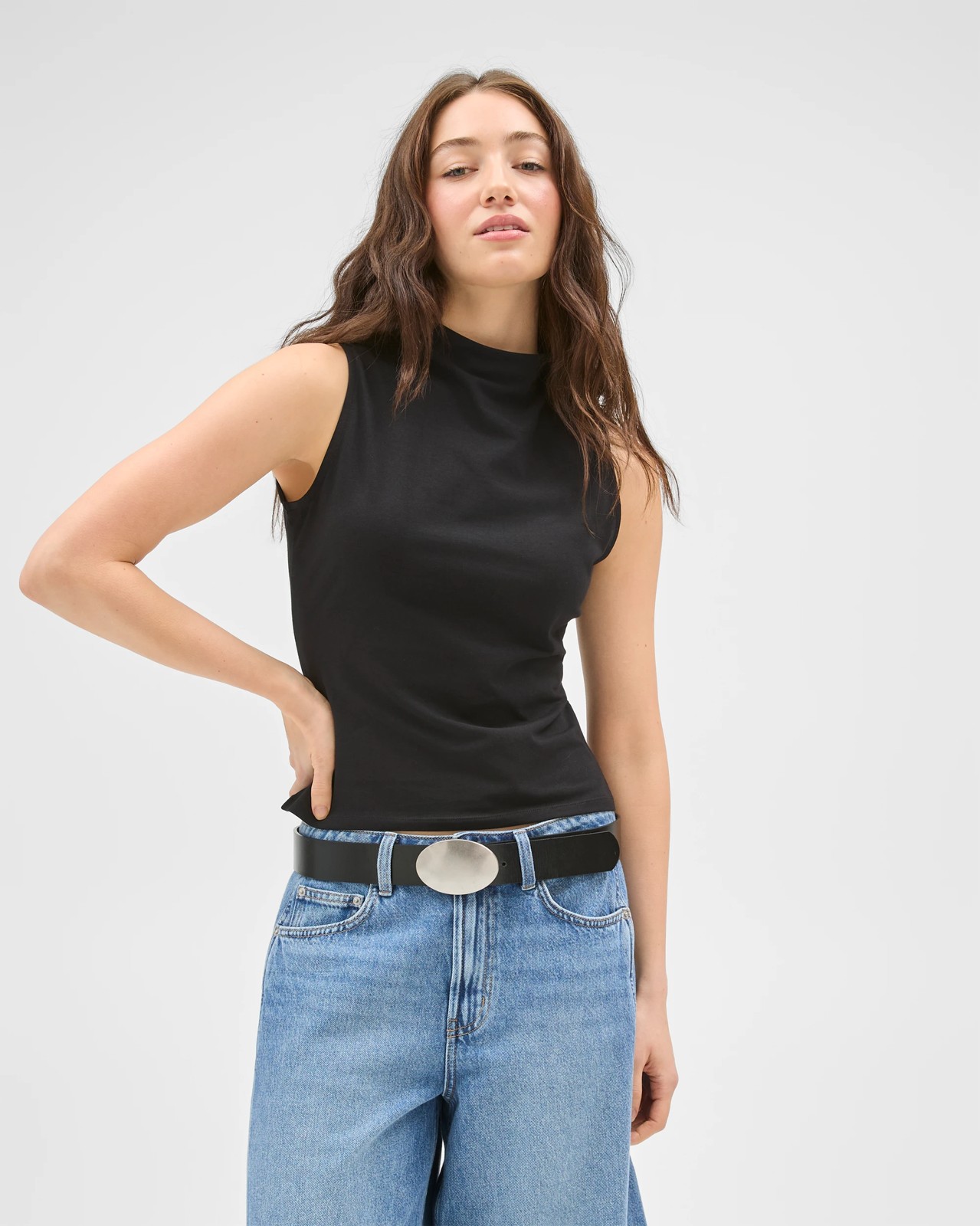 Lily Loves Australian Cotton Blend Mock Neck Tank  - True Black 5 of 5
