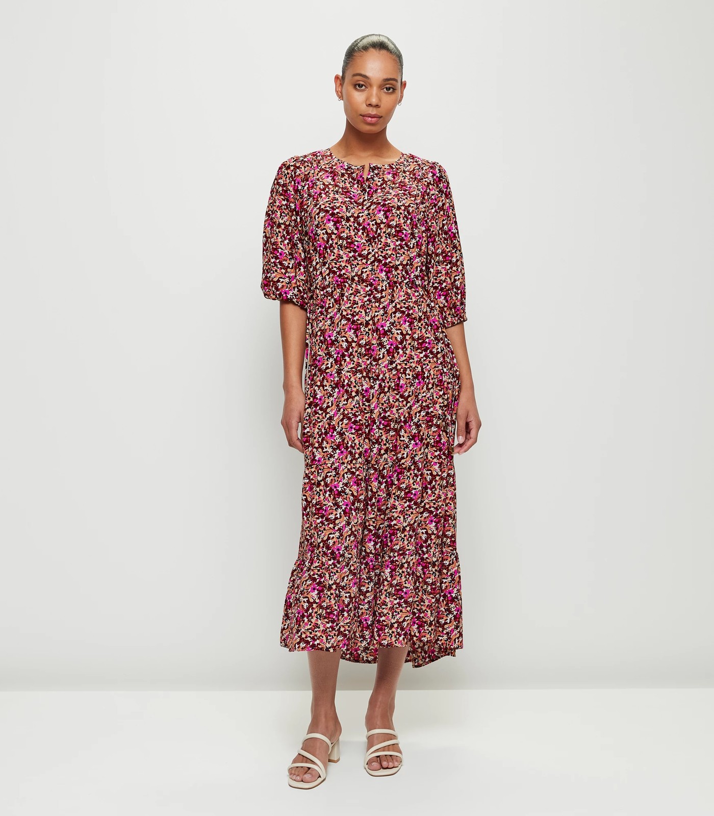Long Sleeve Puff Sleeve Tiered Midi Dress - Preview | Target Australia