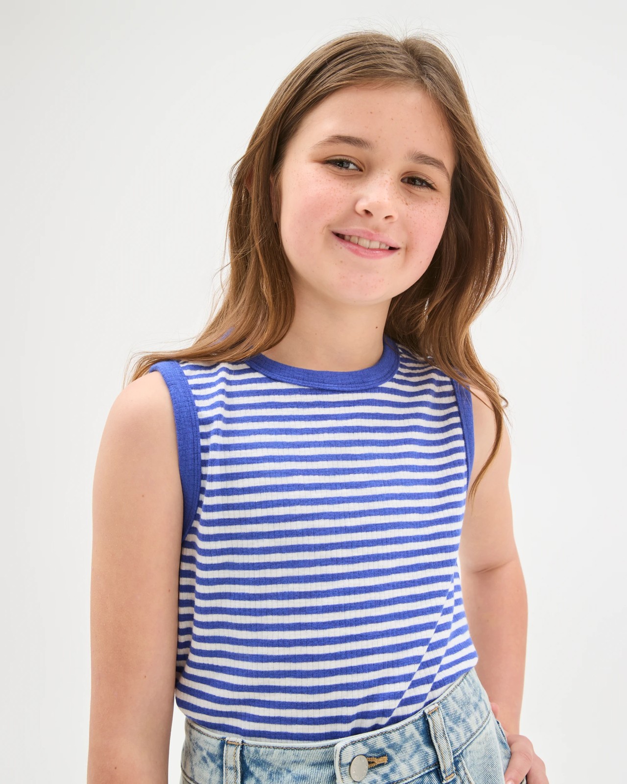 Essential Sleeveless Relaxed Rib Tank Top - Stripe Blue 4 of 6
