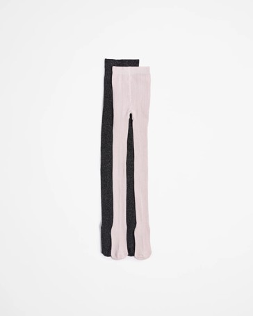 Girls Rib Tights 2 Pack - Maxx - Pink/Navy Sparkle