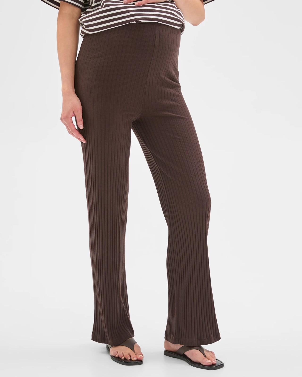Maternity Over The Belly Rib Knit Lounge Pants - Brunette 3 of 5