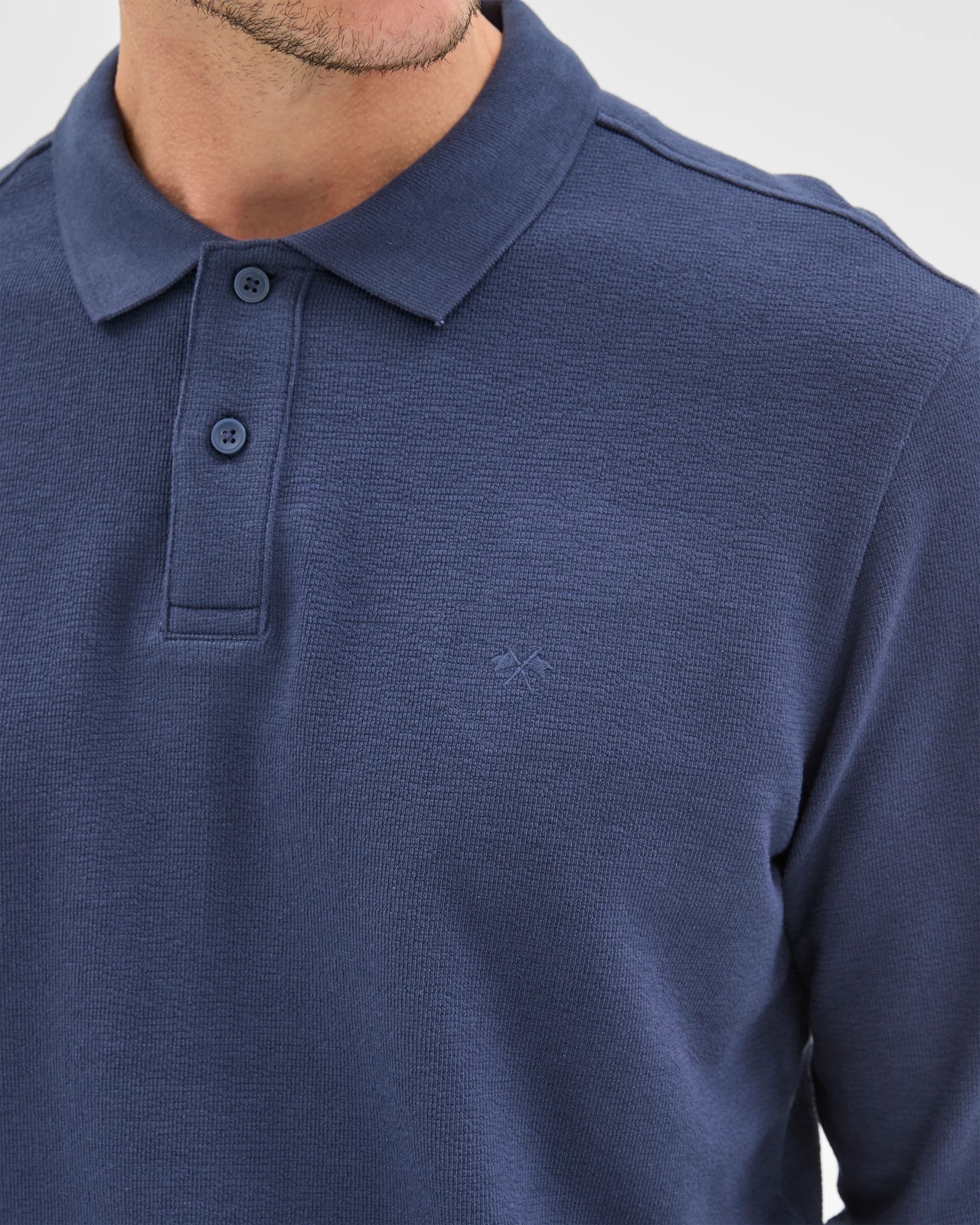 Australian Cotton Blend Boucle Polo Top - Navy 4 of 5