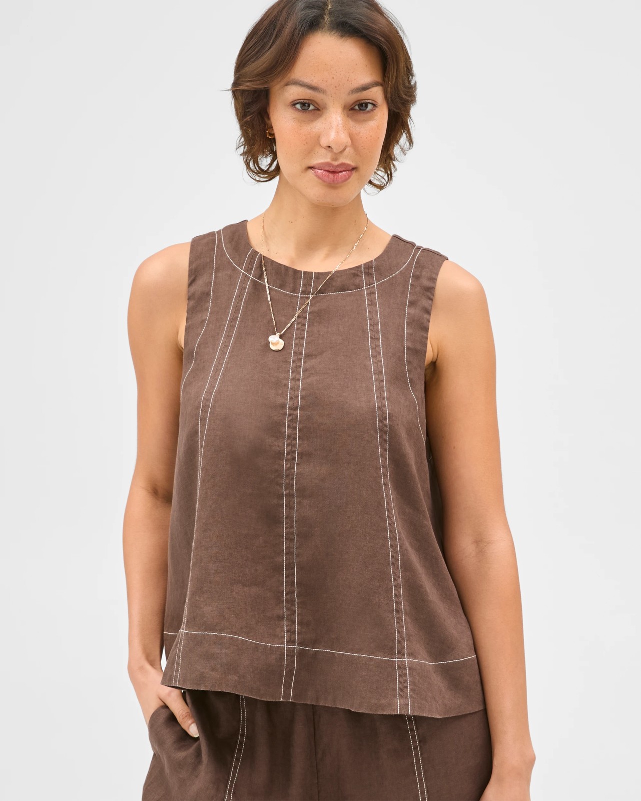 European Linen Swing Tank Top - Coffee Bean 4 of 5