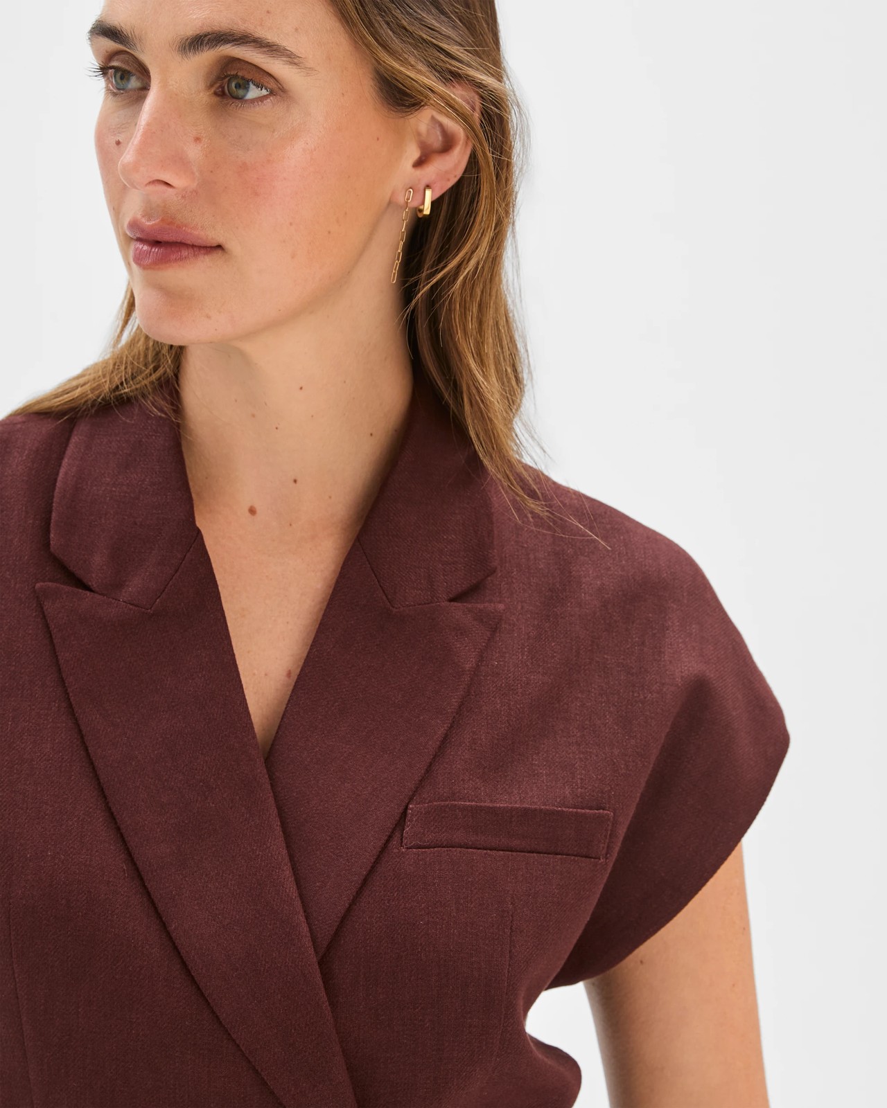 Preview Linen Blend Tailored Tie Waist Vest - Dark Chocolate 4 of 6