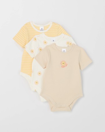 Baby Organic Cotton 3 Pack Ribbed Bodysuits