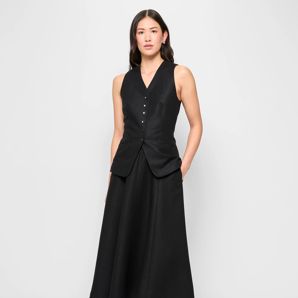 Linen Blend A-Line Midi Skirt - Preview